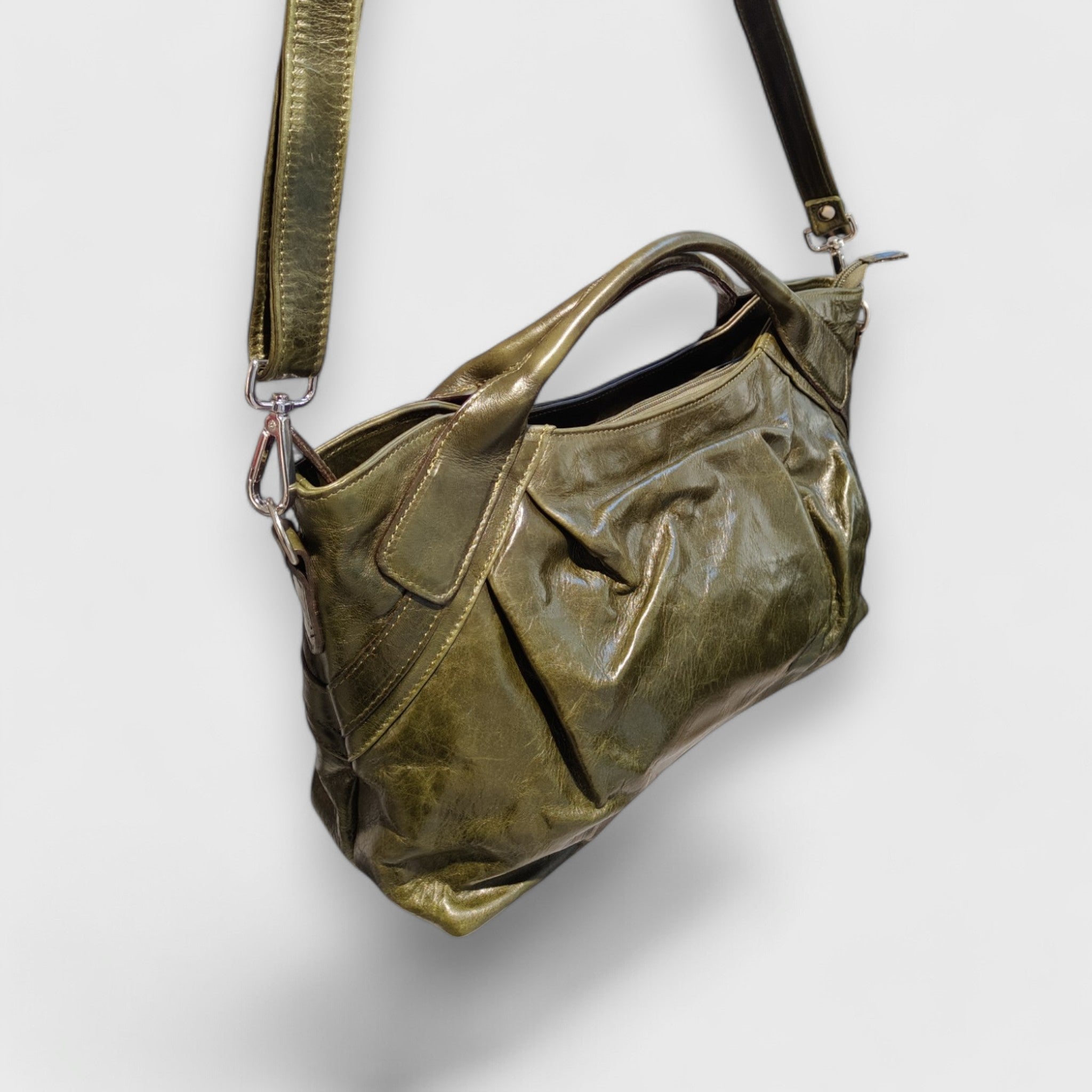 Pelletteria Pelle Nuda Milano, Artigianato Italiano, Vera pelle, Borsa donna, Veronica verde
