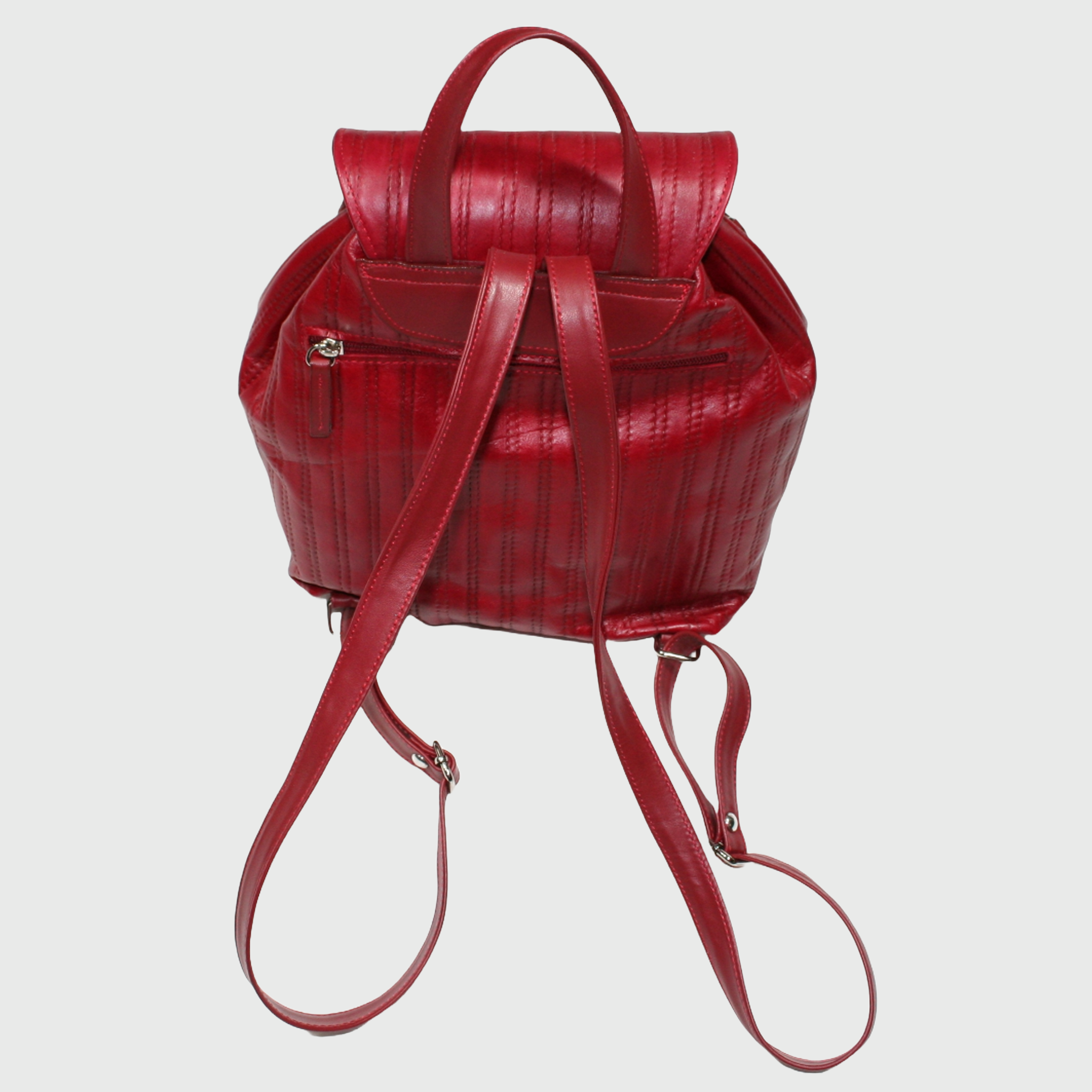 Zaino donna, borsa in pelle, vera pelle, rosso, artigianato italiano, Pelle Nuda Milano