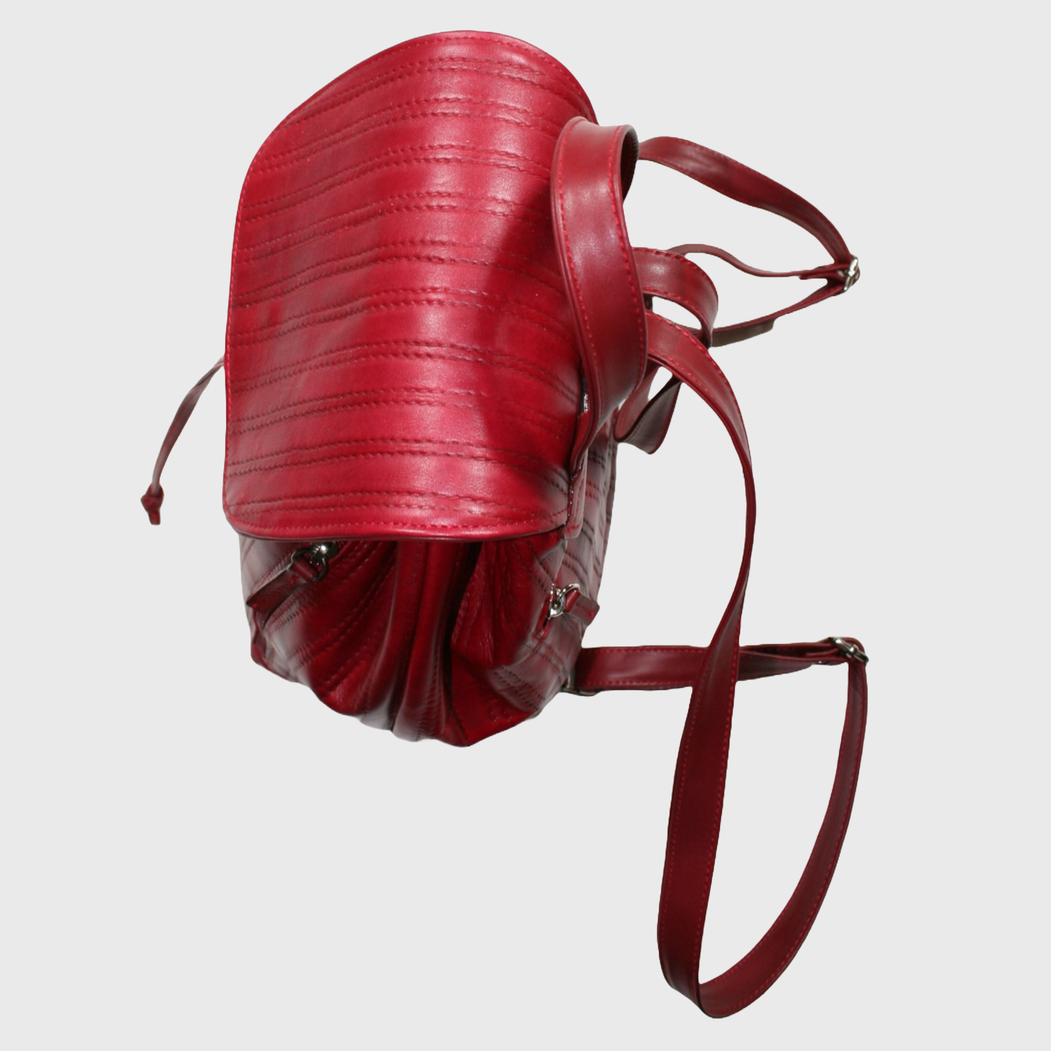 Zaino donna, borsa in pelle, vera pelle, rosso, artigianato italiano, Pelle Nuda Milano