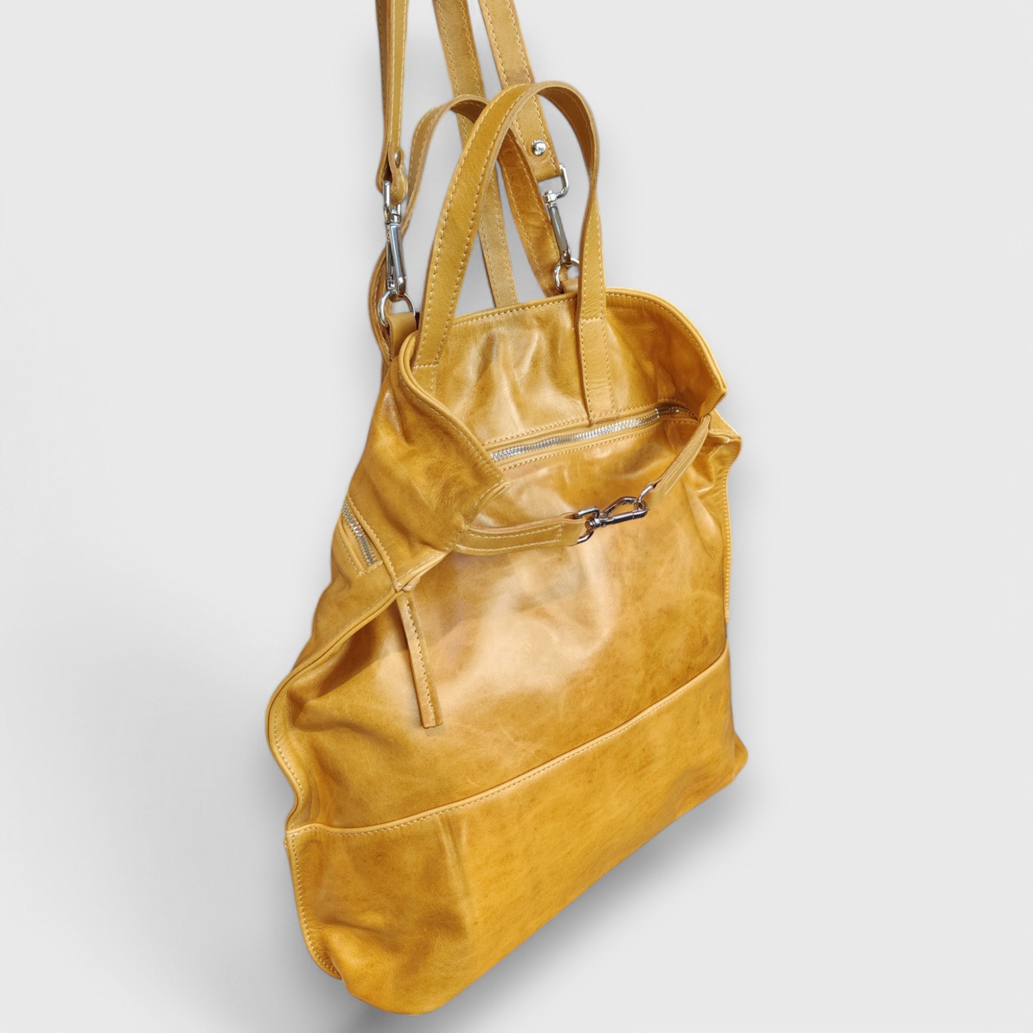 Pelletteria Pelle Nuda Milano, Artigianato Italiano, Vera pelle, Negozio borse donna, Zaino Angoli giallo