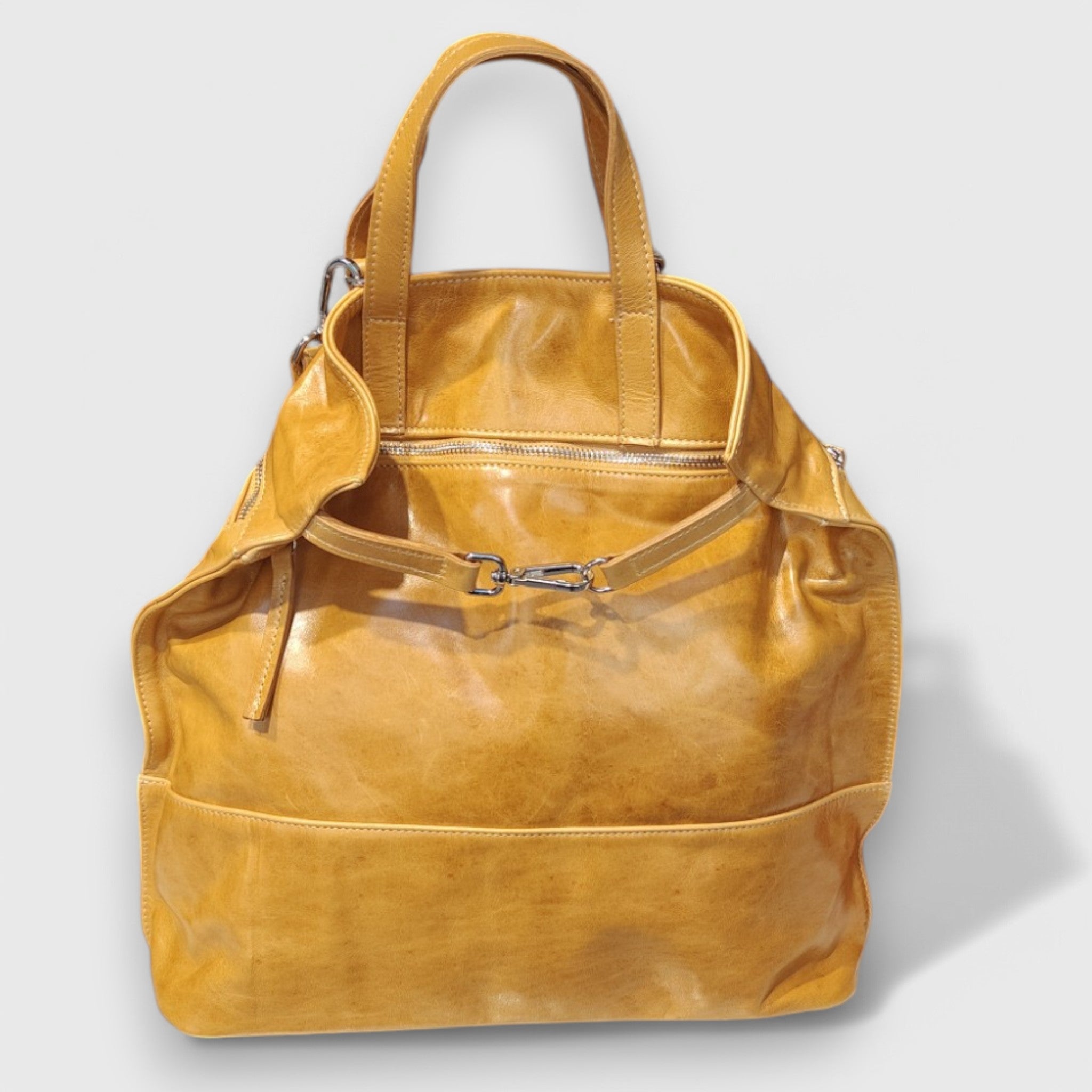 Pelletteria Pelle Nuda Milano, Artigianato Italiano, Vera pelle, Negozio borse donna, Zaino Angoli giallo