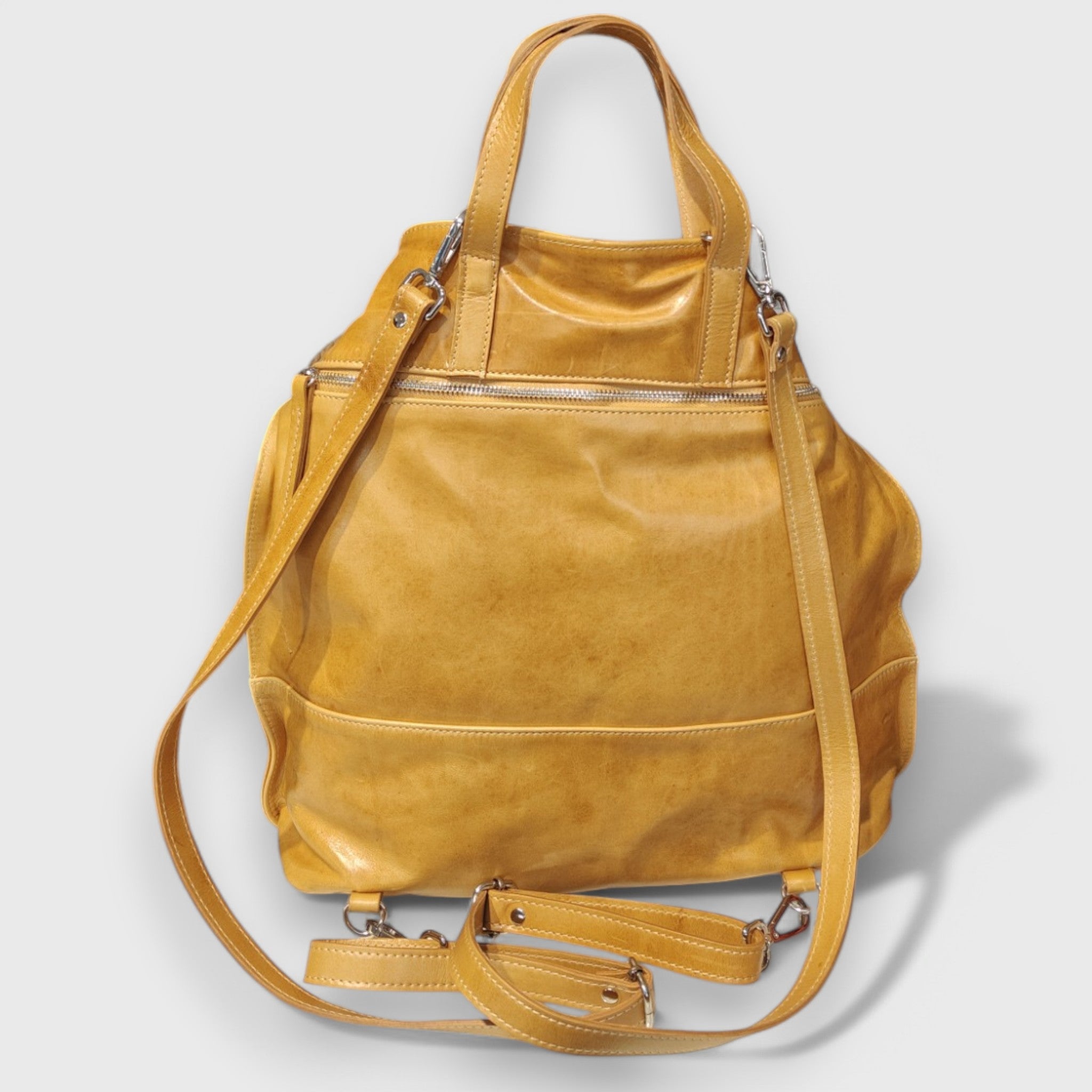 Pelletteria Pelle Nuda Milano, Artigianato Italiano, Vera pelle, Negozio borse donna, Zaino Angoli giallo