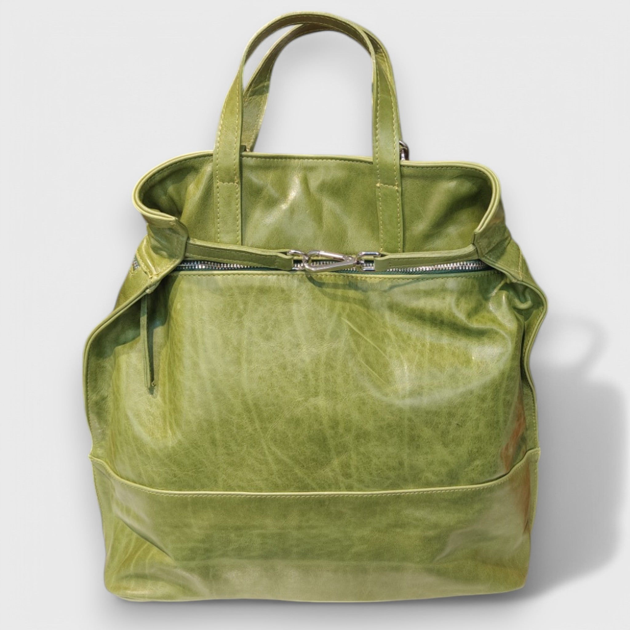 Pelletteria Pelle Nuda Milano, Artigianato Italiano, Vera pelle, Negozio borse donna, Zaino Angoli verde