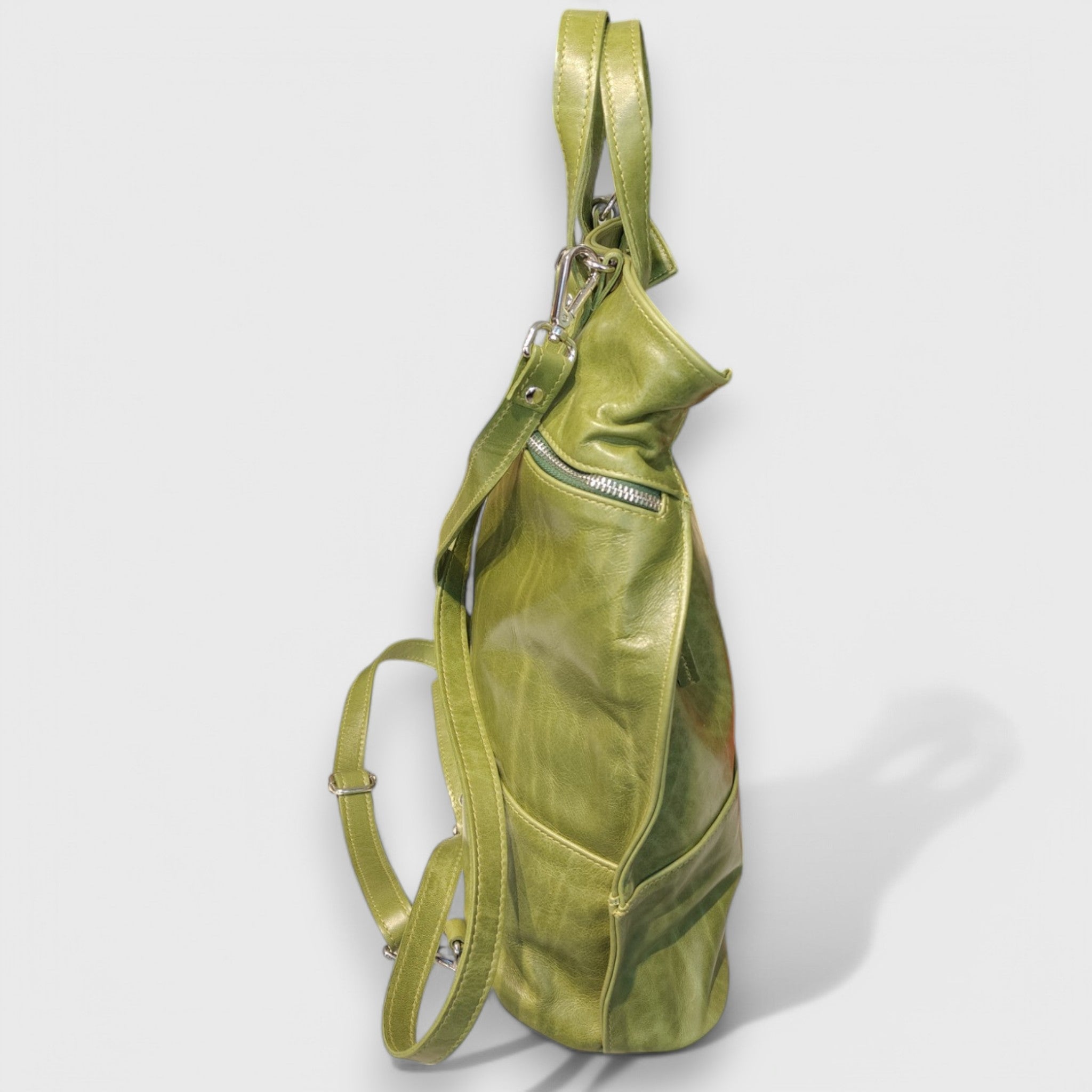 Pelletteria Pelle Nuda Milano, Artigianato Italiano, Vera pelle, Negozio borse donna, Zaino Angoli verde