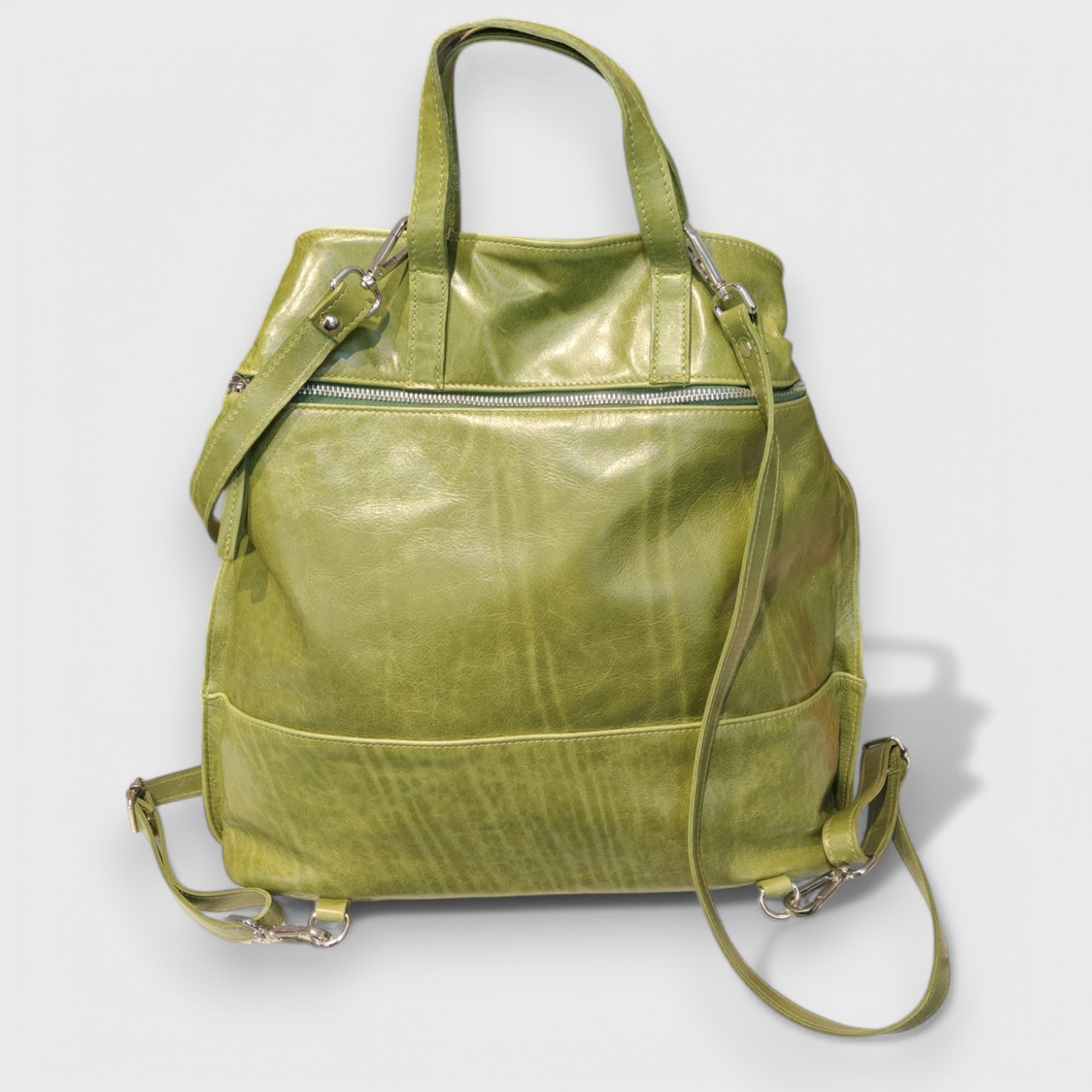 Pelletteria Pelle Nuda Milano, Artigianato Italiano, Vera pelle, Negozio borse donna, Zaino Angoli verde