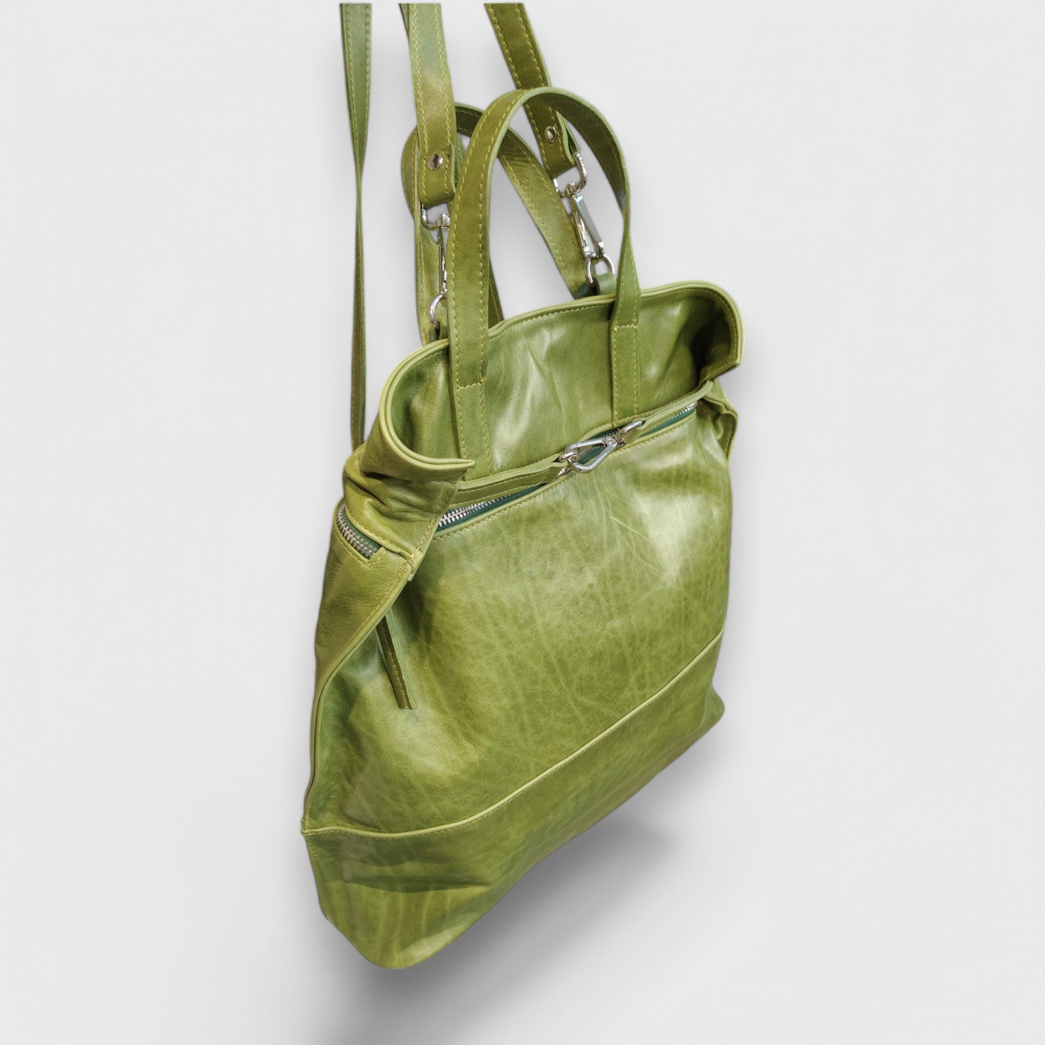 Pelletteria Pelle Nuda Milano, Artigianato Italiano, Vera pelle, Negozio borse donna, Zaino Angoli verde