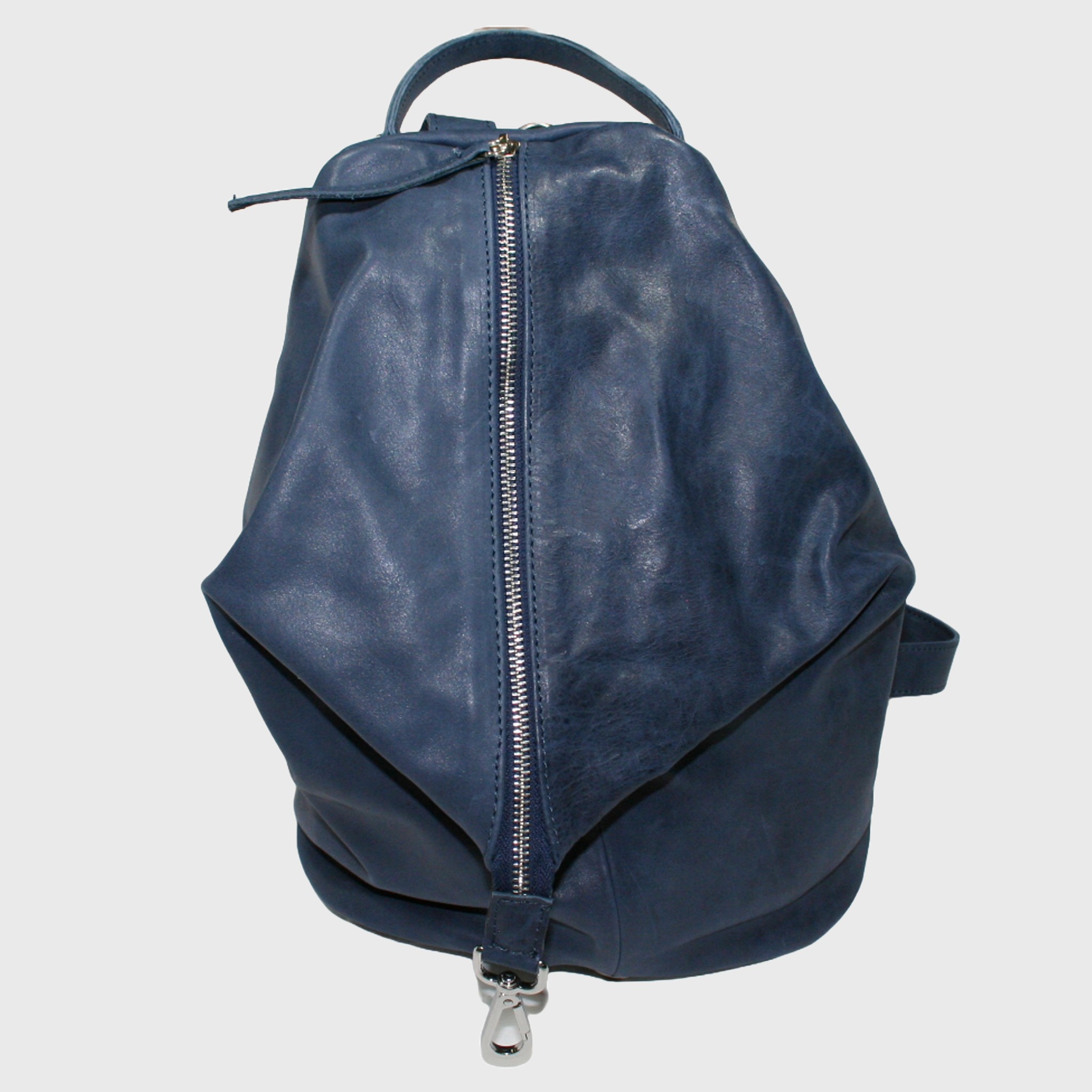 Borsa donna, borsa in pelle, vera pelle, Zaino Rino blu, artigianato italiano, Pelle Nuda