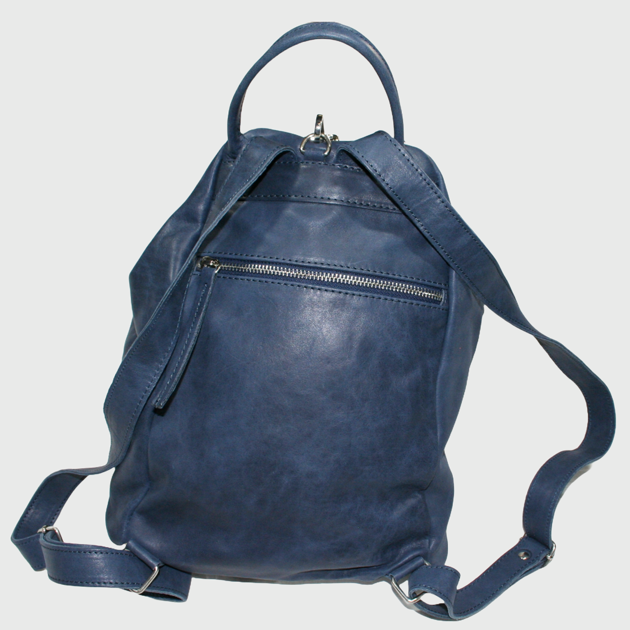 Borsa donna, borsa in pelle, vera pelle, Zaino Rino blu, artigianato italiano, Pelle Nuda