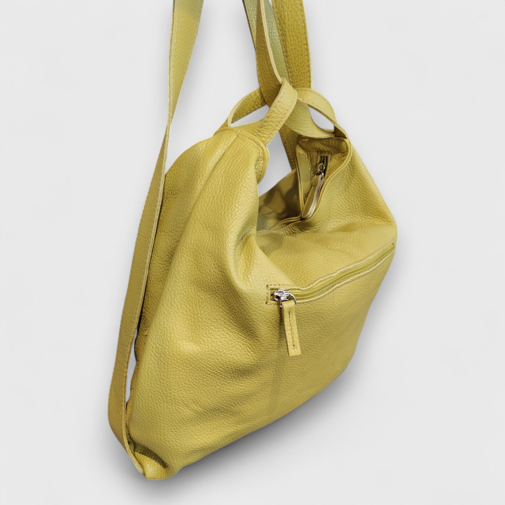 Pelletteria Pelle Nuda Milano, Artigianato Italiano, Vera Pelle, Negozio borse donna, Zaino Roma verde