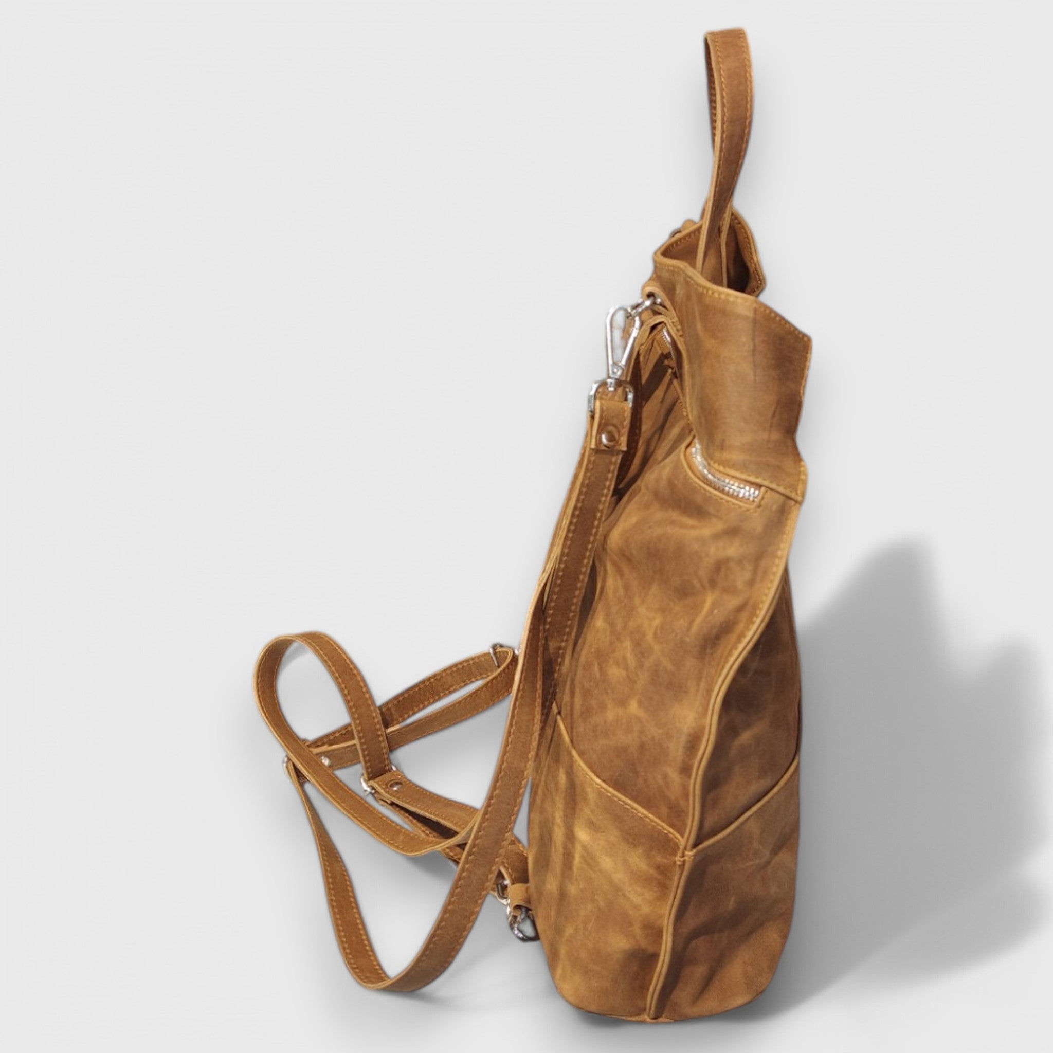 Pelletteria Pelle Nuda Milano, Artigianato Italiano, Vera pelle, Negozio borse donna, Zaino Angoli marrone