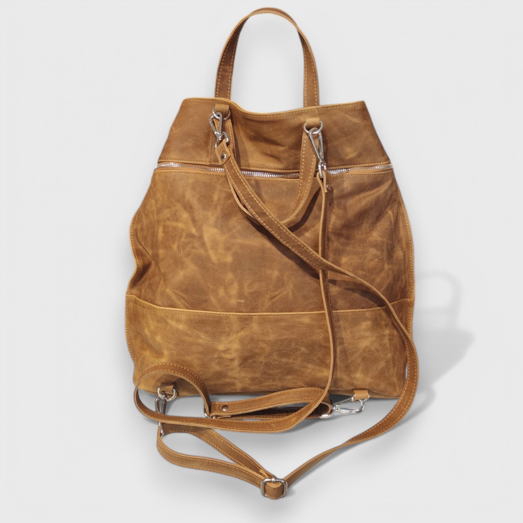 Pelletteria Pelle Nuda Milano, Artigianato Italiano, Vera pelle, Negozio borse donna, Zaino Angoli marrone