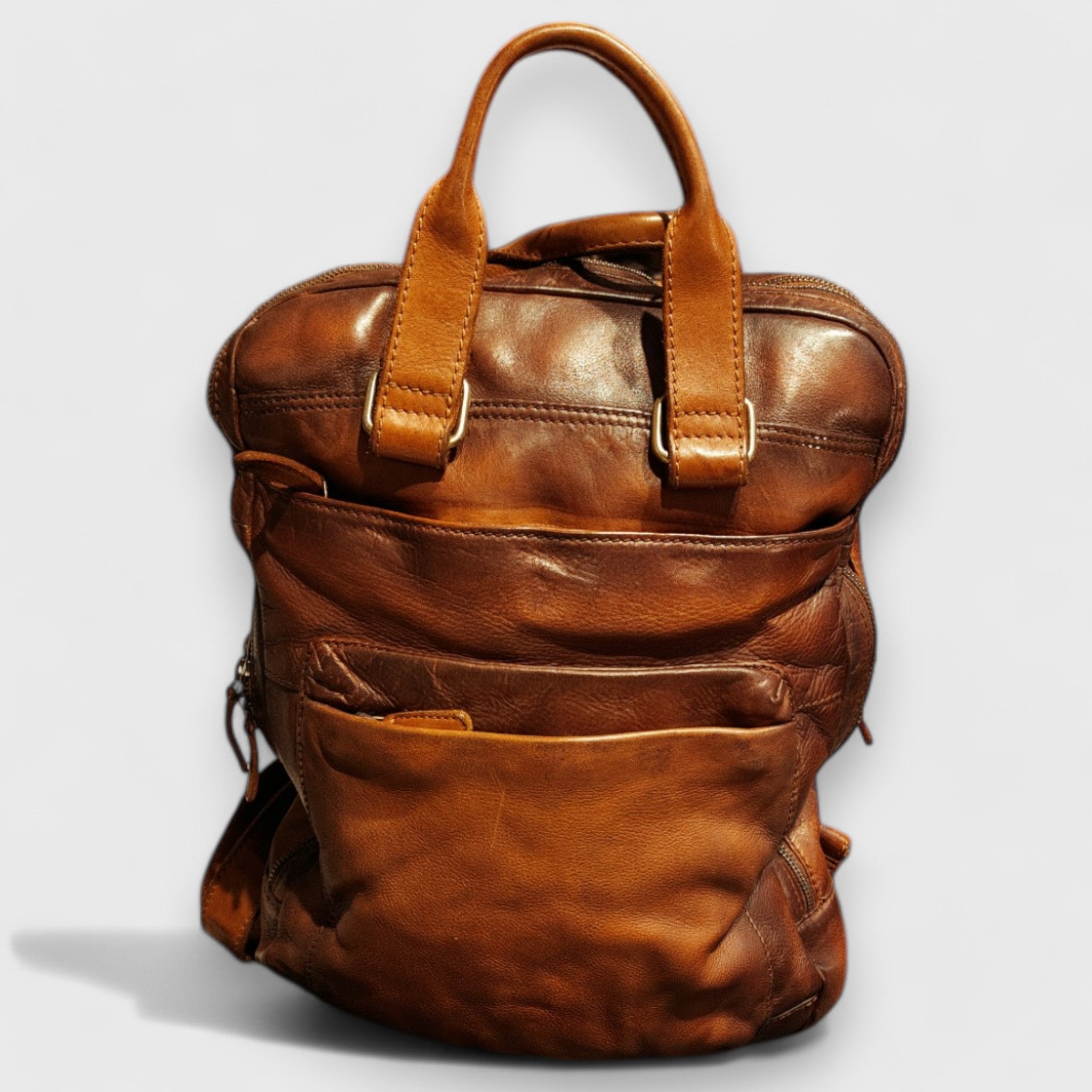 ZAINO DOPPIO in pelle marrone