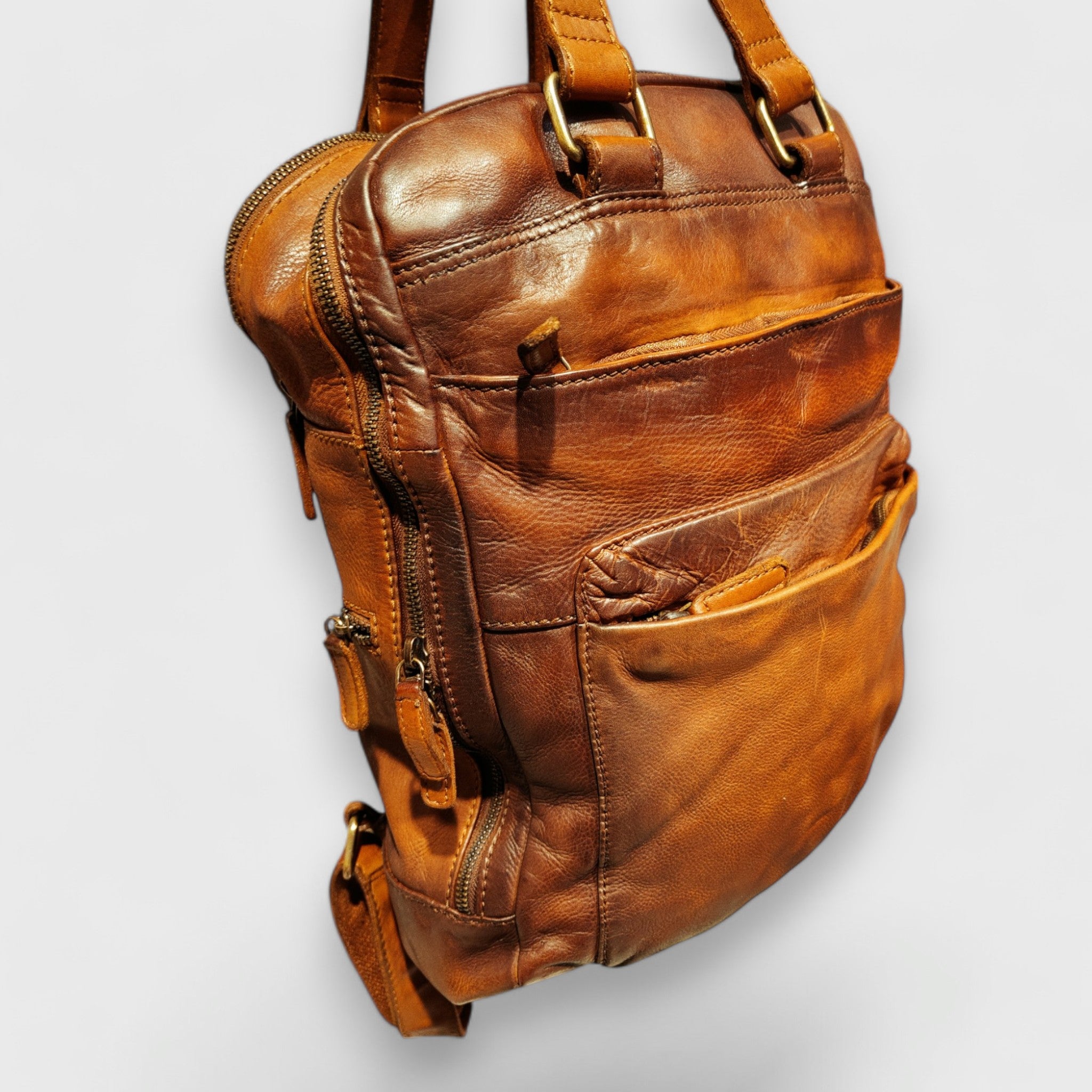 ZAINO DOPPIO in pelle marrone