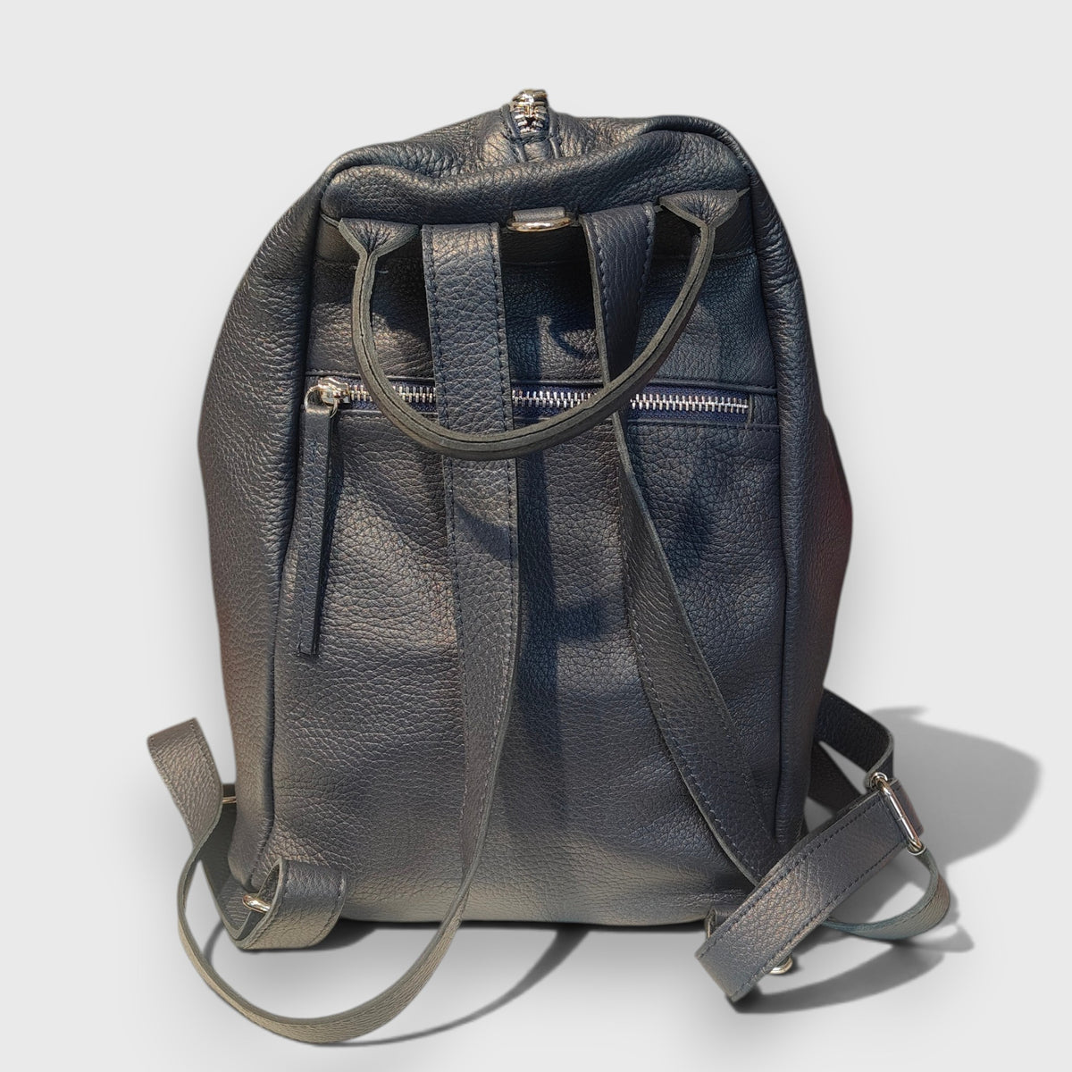 Pelletteria Pelle Nuda Milano, Vera pelle italiana, Negozio borse donna, Zaino rino blu