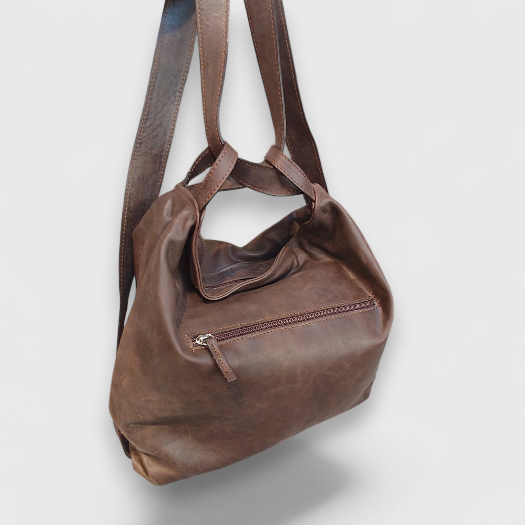 Pelletteria Pelle Nuda Milano, Vera pelle italiana, Negozio borse donna, Zaino Roma marrone