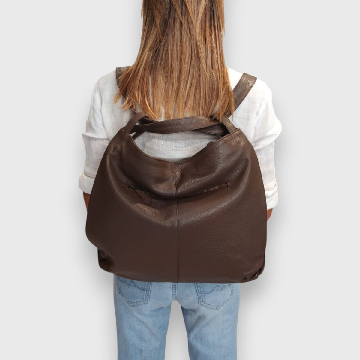 Pelletteria Pelle Nuda Milano, Vera pelle italiana, Negozio borse donna, Zaino roma marrone scuro