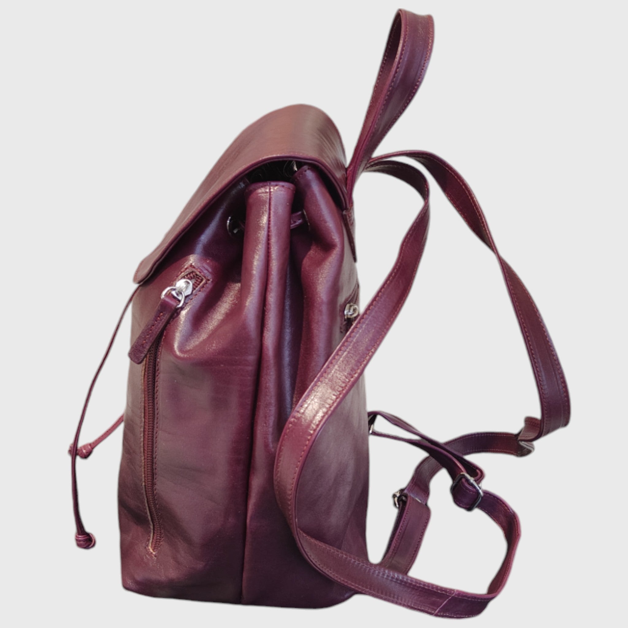 Pelletteria Pelle Nuda Milano, artigianato italiano, Vera pelle, zaino Tappo bordeaux