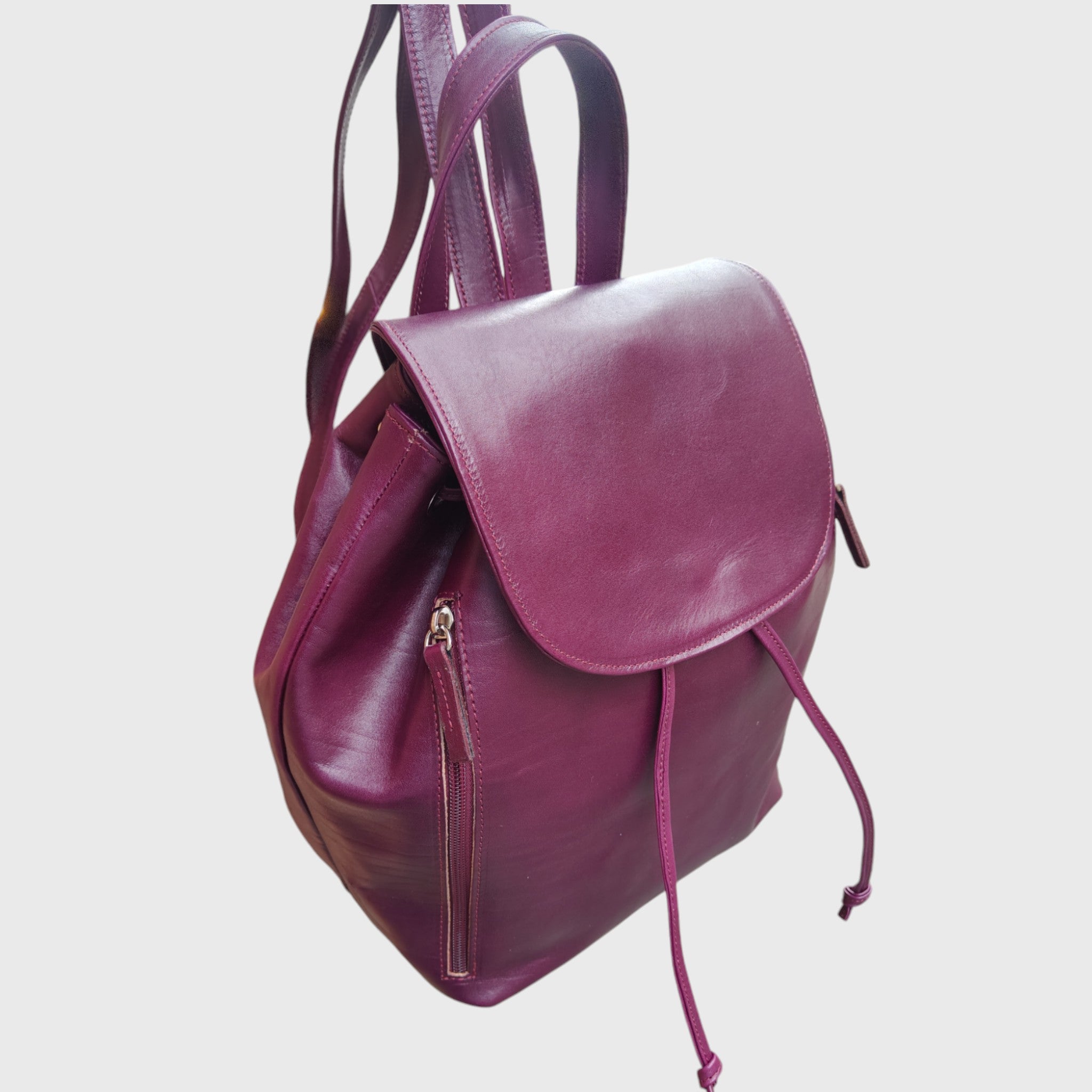 Pelletteria Pelle Nuda Milano, artigianato italiano, Vera pelle, zaino Tappo bordeaux