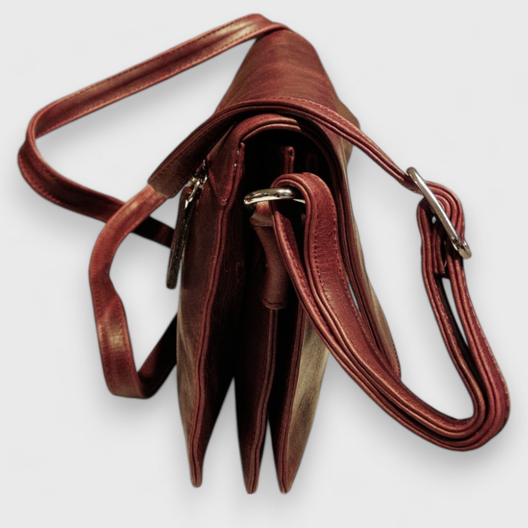Pelletteria Pelle Nuda Milano, Artigianato italiano, vera pelle, Borsa donna, Tracolla, Big tre soffietti bordeaux