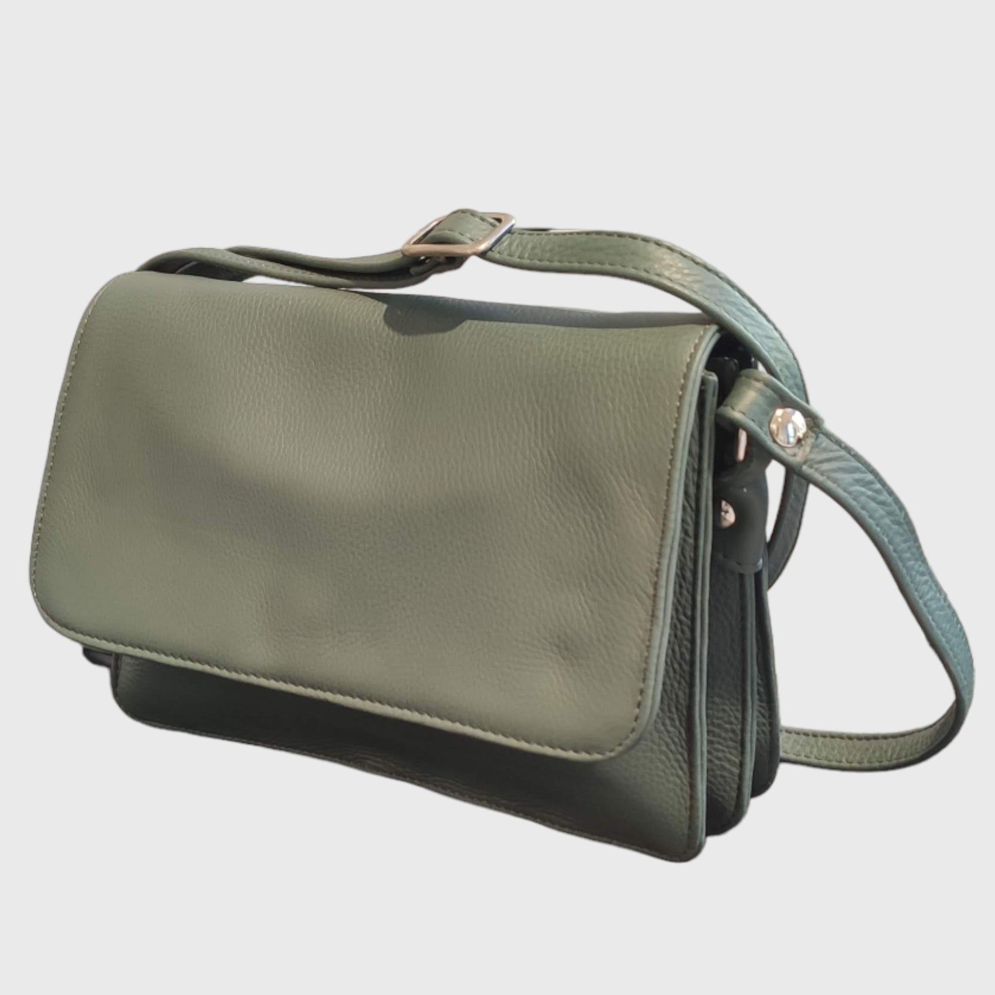Pelletteria Pelle Nuda Milano, Artigianato italiano, Borsa donna, Vera pelle, Big Tre soffietti verde