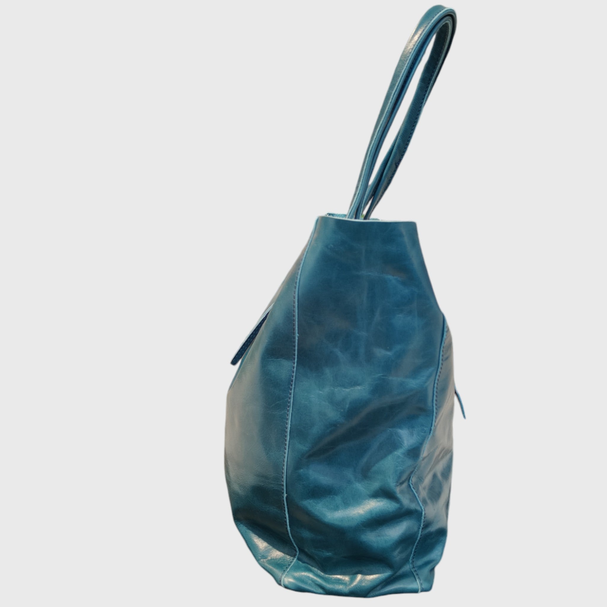 Pelletteria Pelle Nuda Milano, Artigianato italiano, borsa donna, vera pelle, Shopper giulia blu