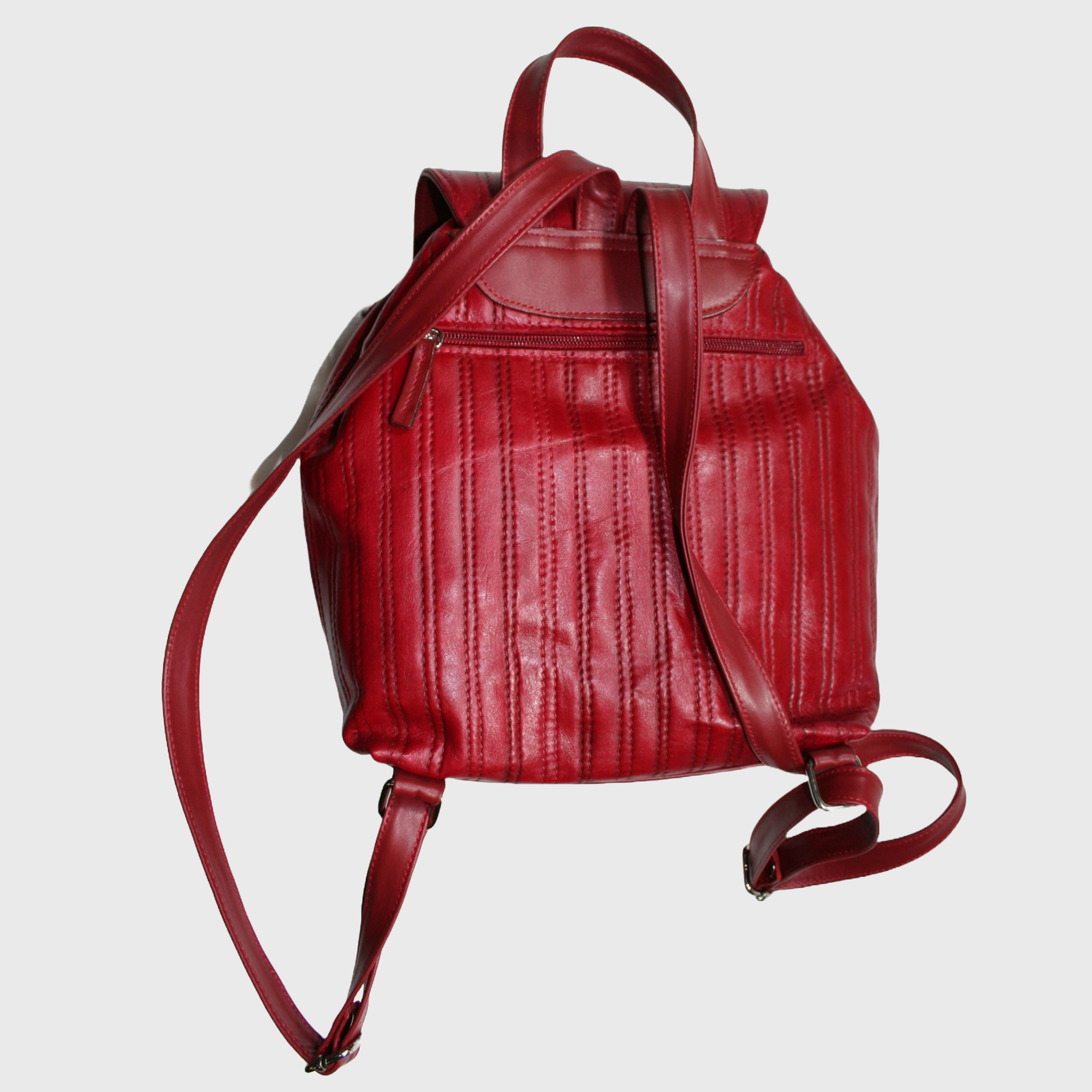 Zaino donna, borsa in pelle, vera pelle, rosso, artigianato italiano, Pelle Nuda Milano