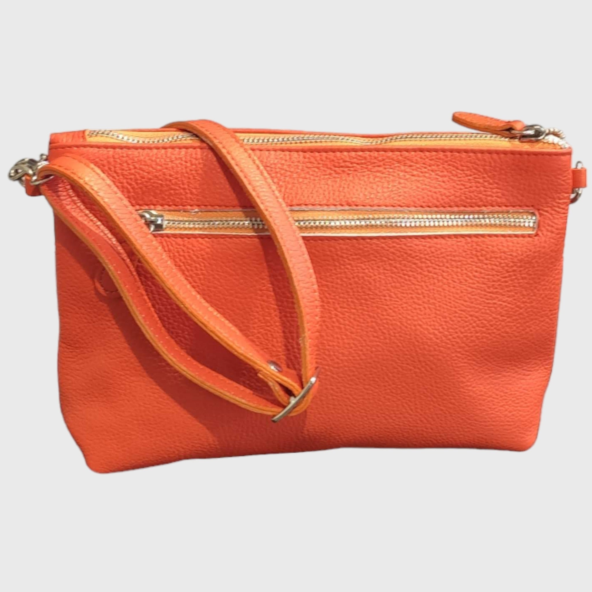 Pelletteria Pelle Nuda Milano, Artigianato italiano, vera pelle, borsa donna, tracolla Martina arancione