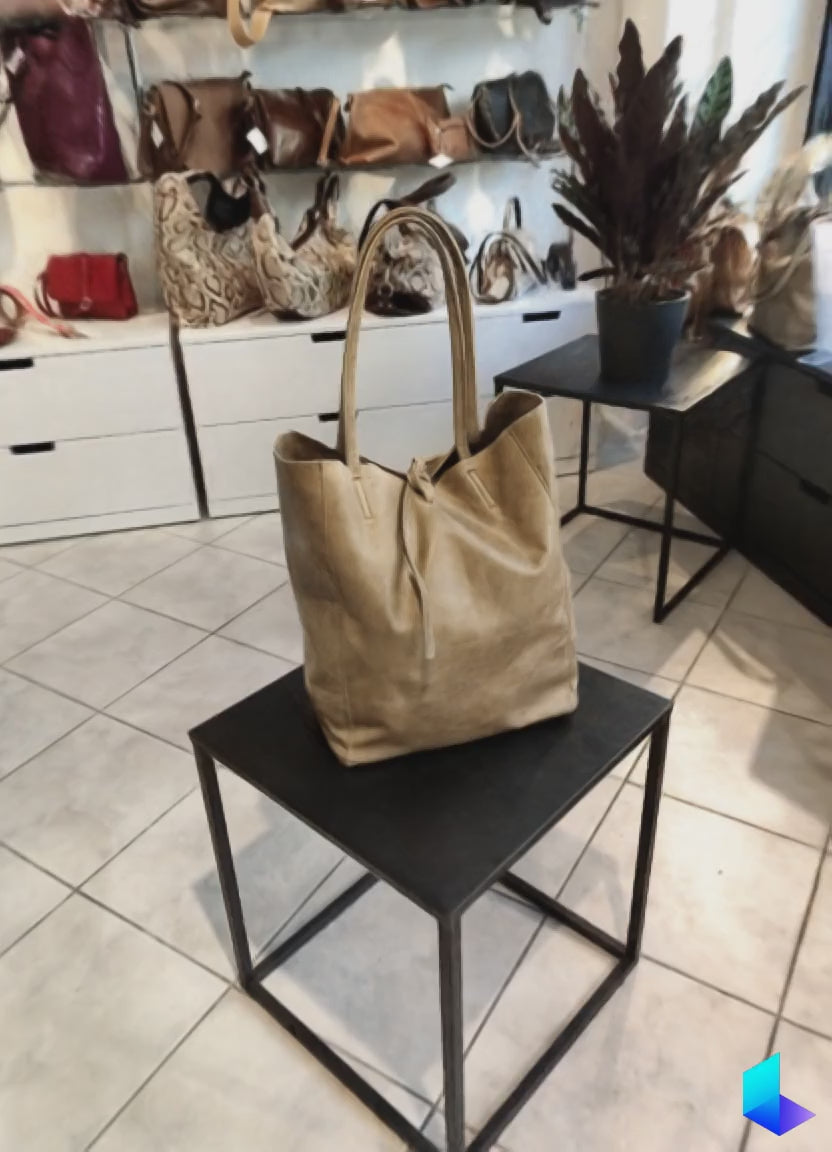 Borsa donna, shopper in pelle, vera pelle, Giulia Verde scuro, artigianato italiano, Pelletteria Pelle Nuda Milano