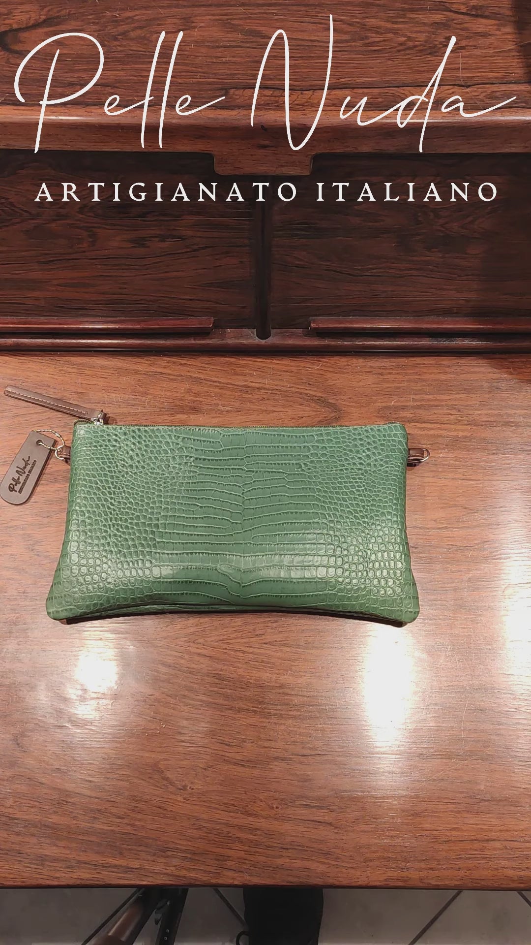 Borsa donna, borsa in pelle, vera pelle, tracolla asv verde, artigianato italiano, Pelletteria Pelle Nuda Milano