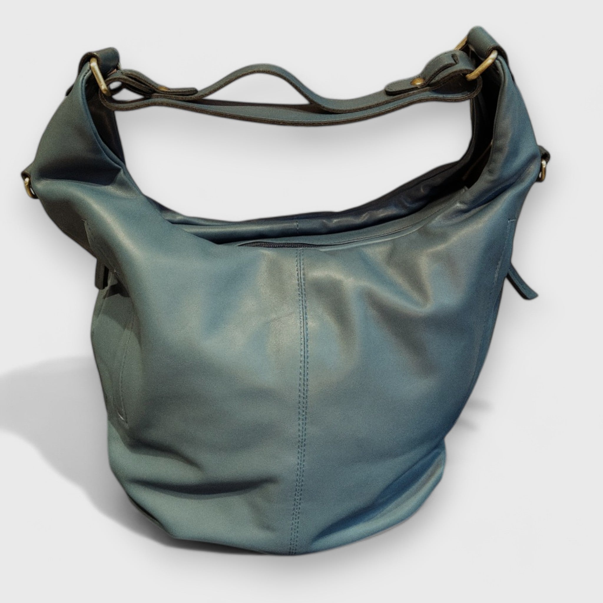 Pelletteria Pelle Nuda Milano, Artigianato italiano, vera pelle, Negozio borse donna, Sacca Croce azzurro