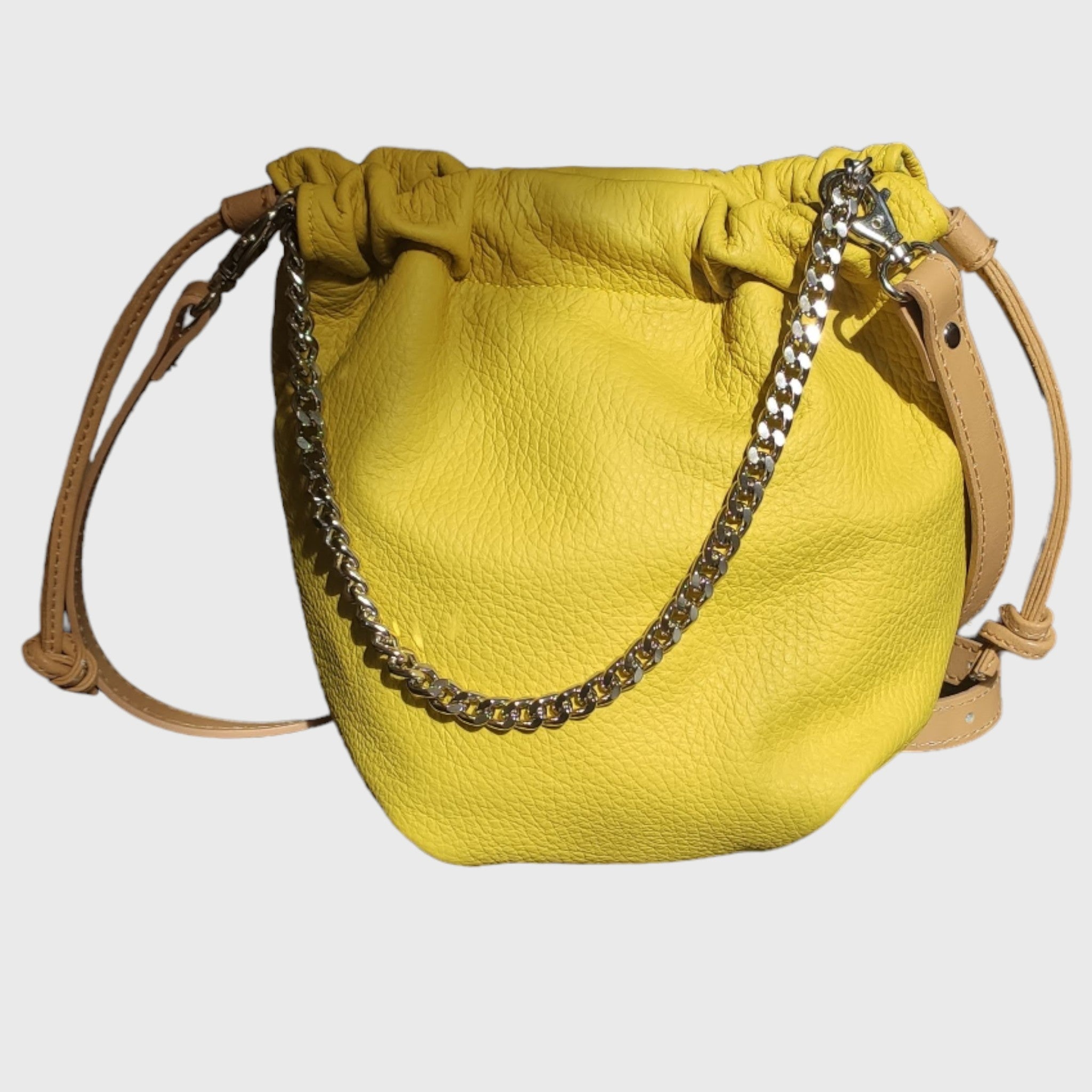 Pelletteria Pelle Nuda Milano, Borsa donna, Vera pelle, Artigianato italiano, Sacchetto alba giallo