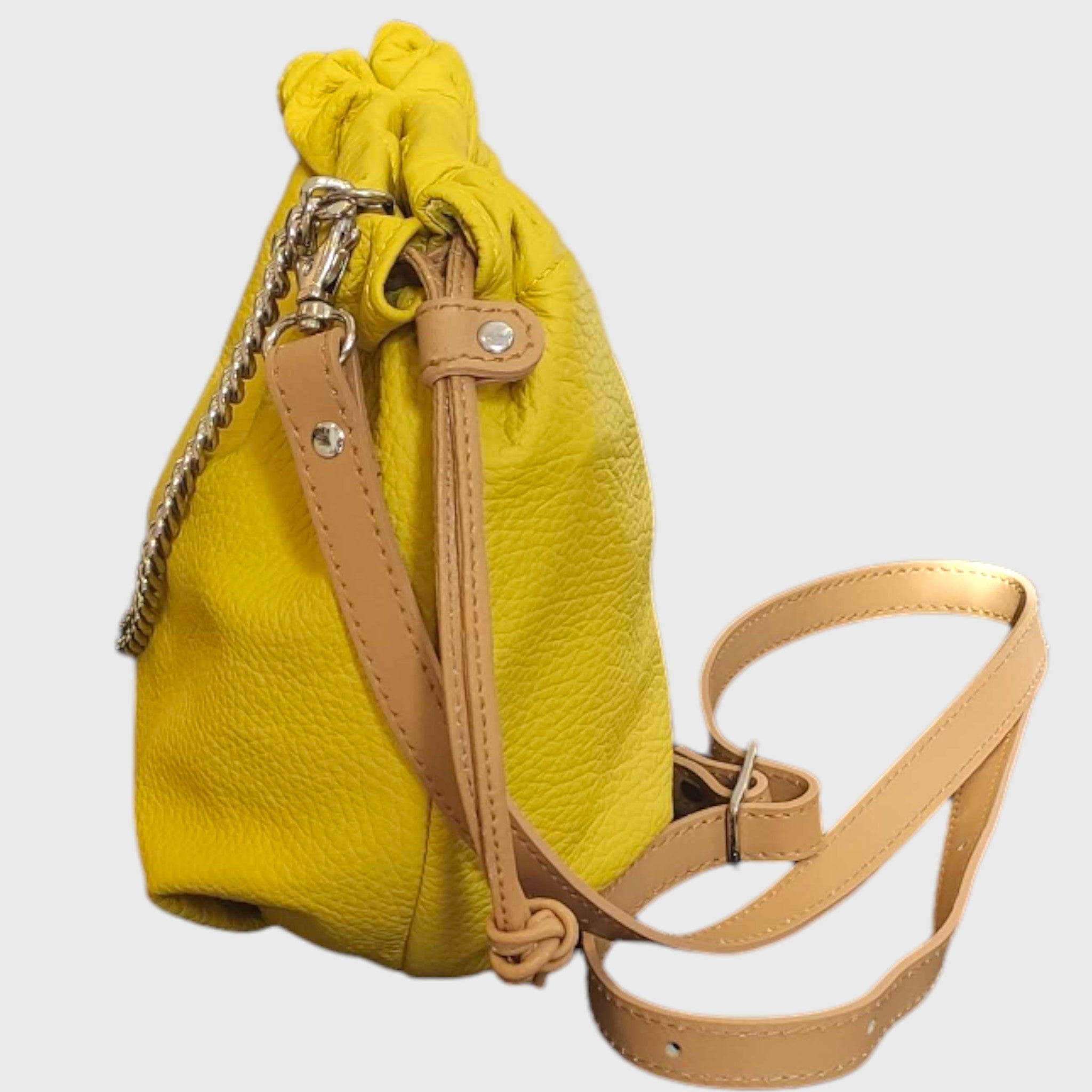 Pelletteria Pelle Nuda Milano, Borsa donna, Vera pelle, Artigianato italiano, Sacchetto alba giallo