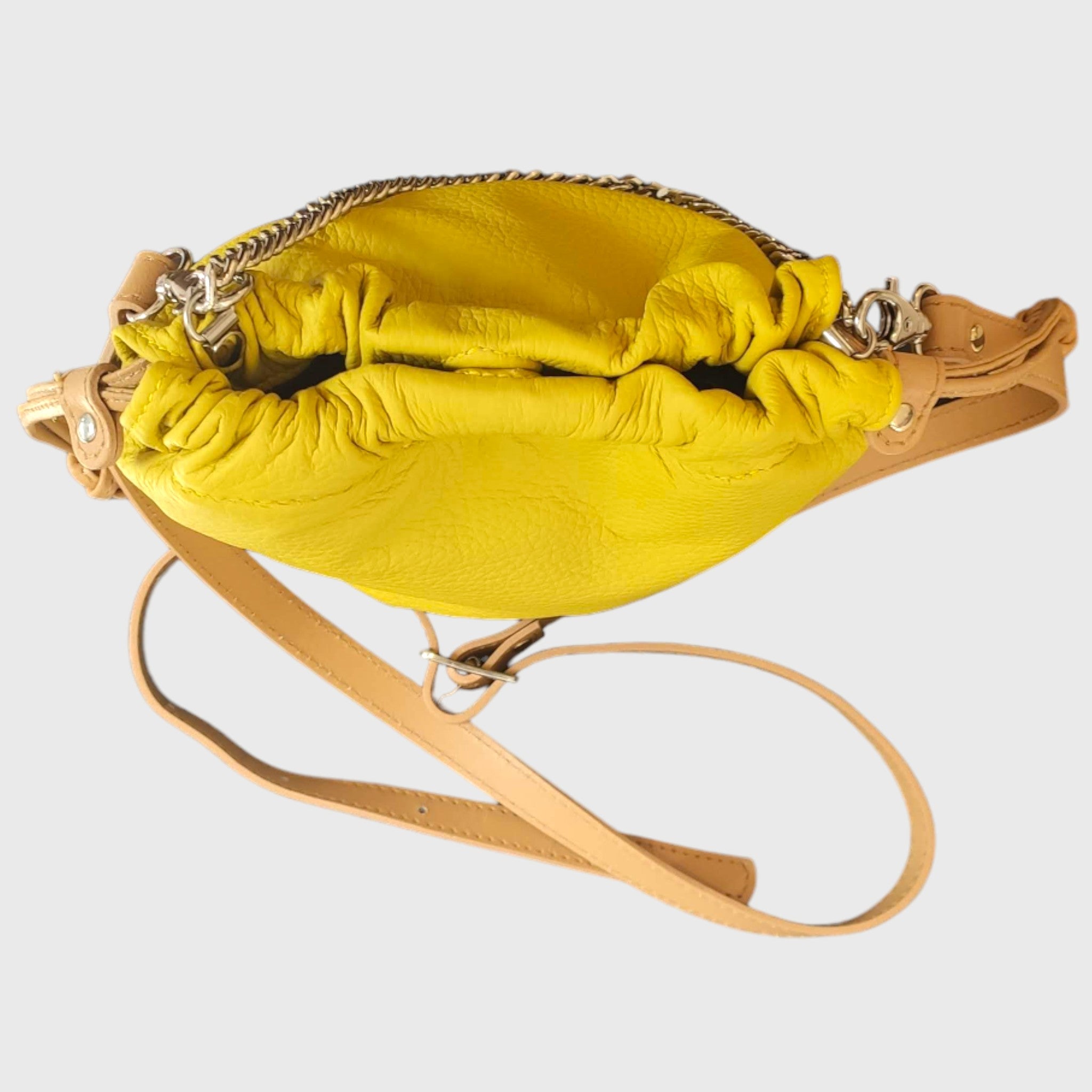 Pelletteria Pelle Nuda Milano, Borsa donna, Vera pelle, Artigianato italiano, Sacchetto alba giallo