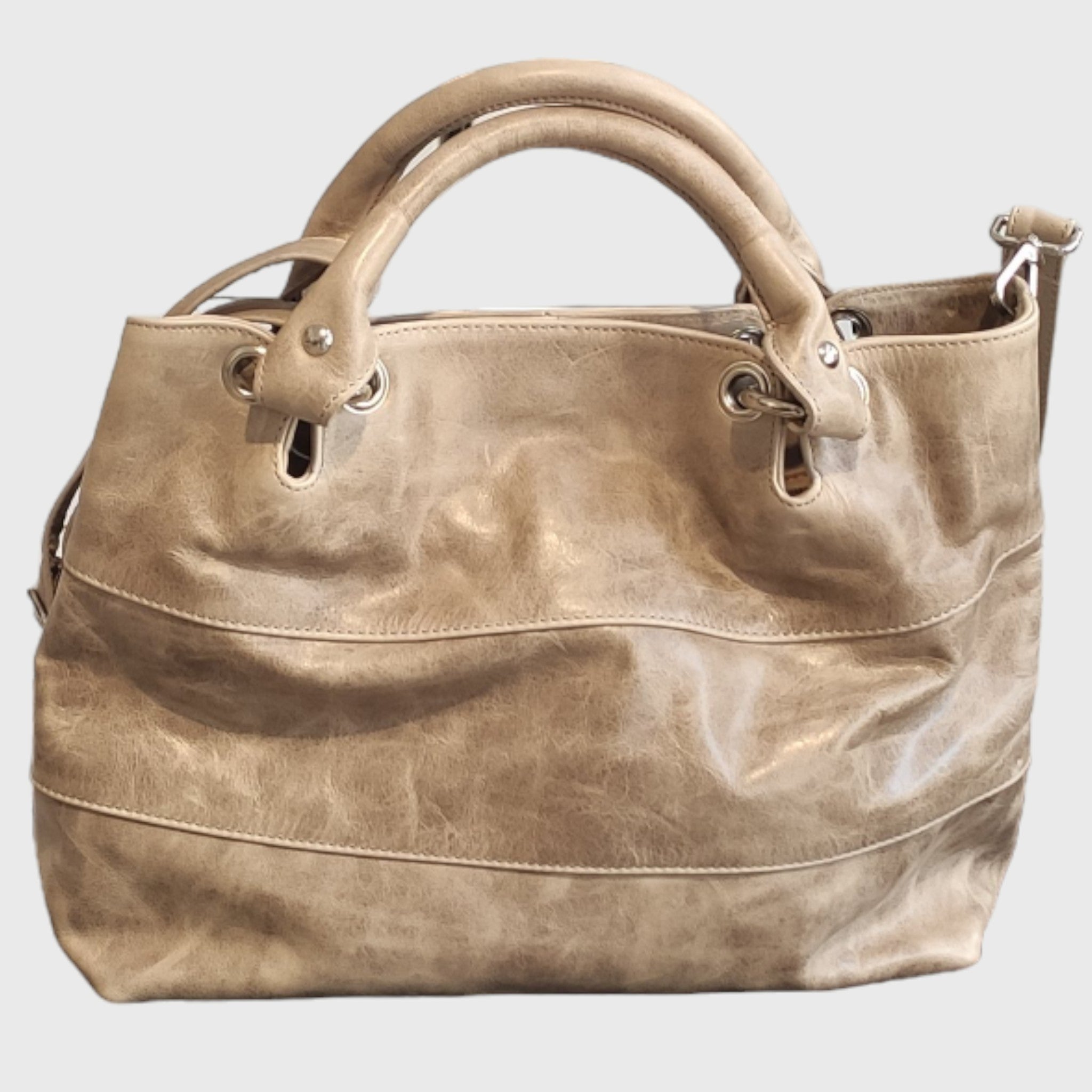 Pelletteria Pelle Nuda Milano, Artigianato italiano, Borsa donna, Vera pelle, tre fasce beige