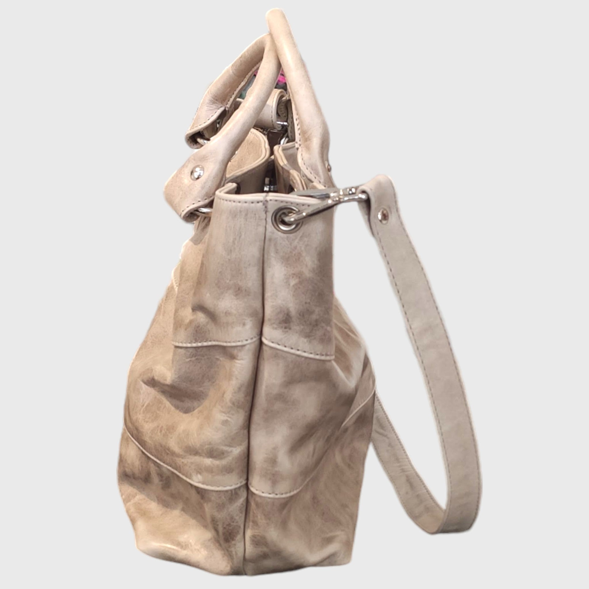 Pelletteria Pelle Nuda Milano, Artigianato italiano, Borsa donna, Vera pelle, tre fasce beige