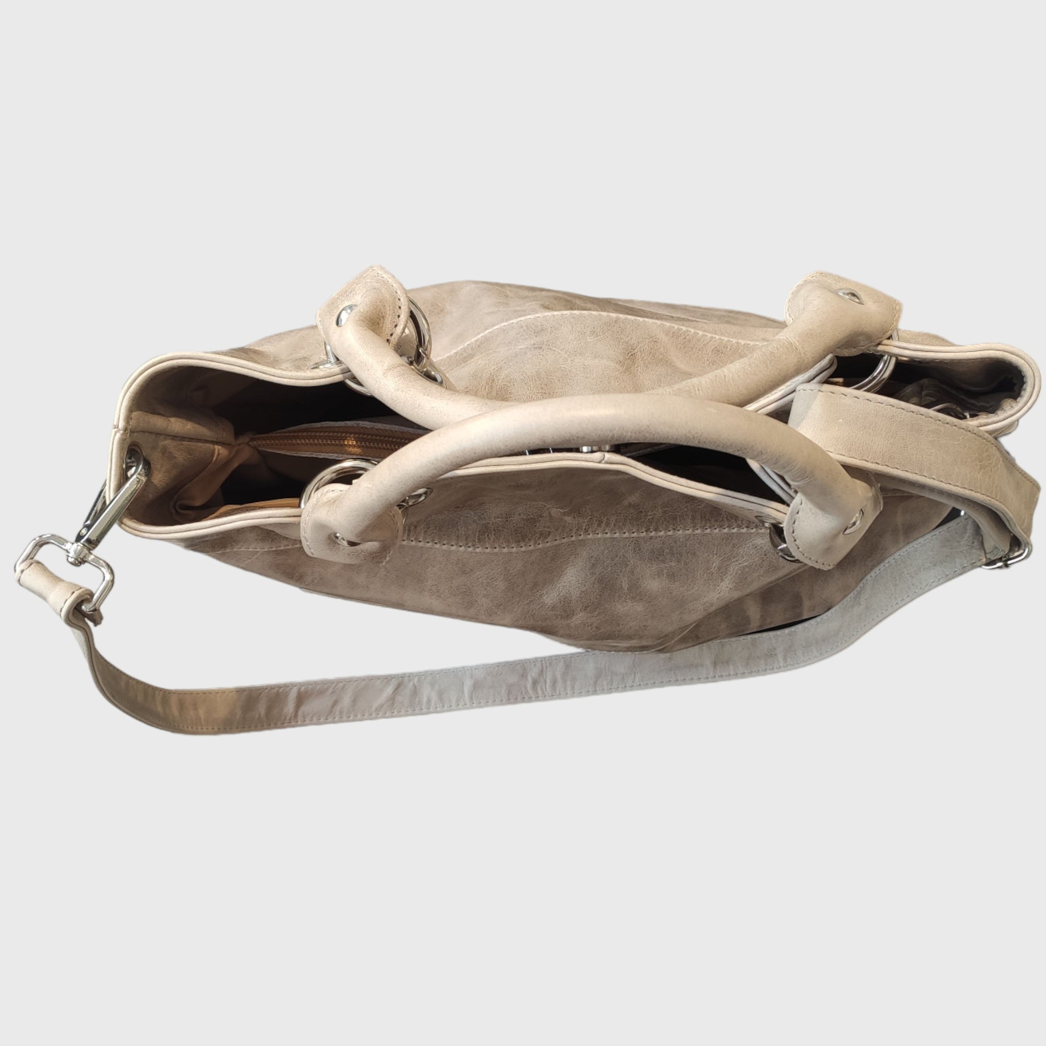 Pelletteria Pelle Nuda Milano, Artigianato italiano, Borsa donna, Vera pelle, tre fasce beige