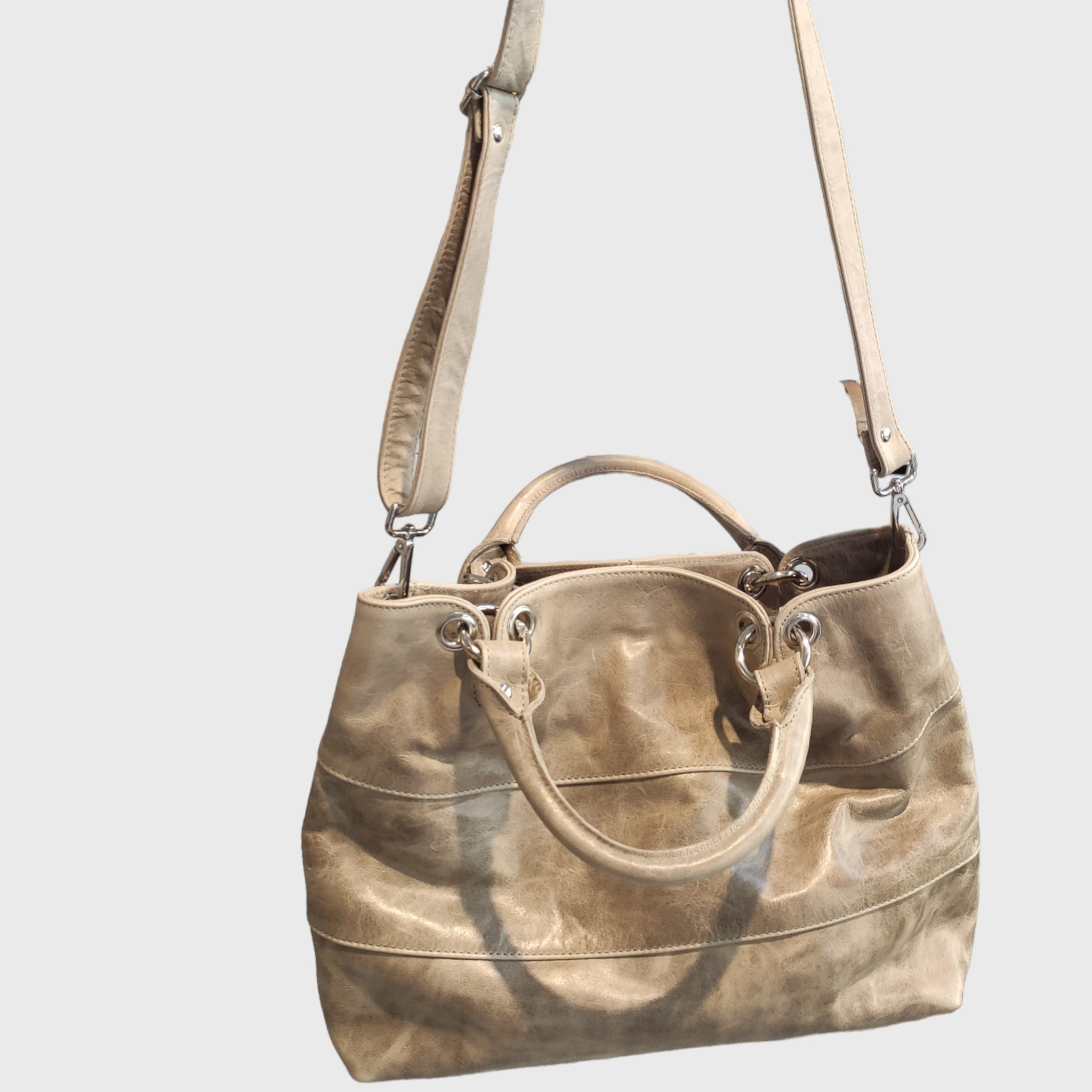 Pelletteria Pelle Nuda Milano, Artigianato italiano, Borsa donna, Vera pelle, tre fasce beige