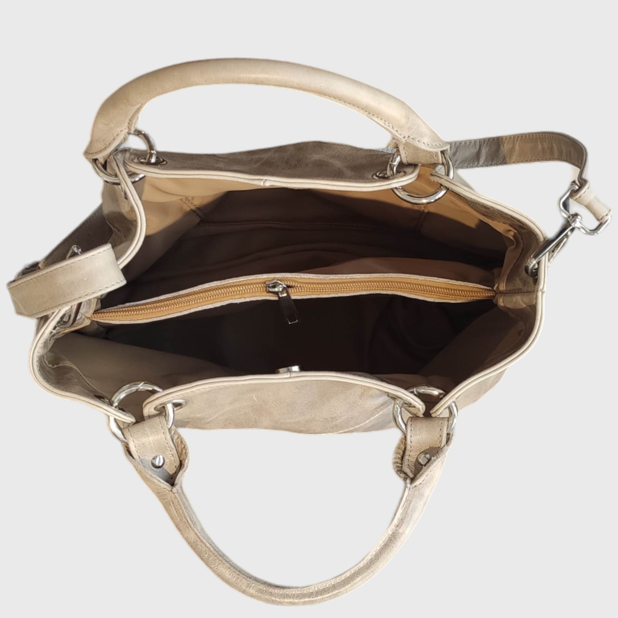 Pelletteria Pelle Nuda Milano, Artigianato italiano, Borsa donna, Vera pelle, tre fasce beige