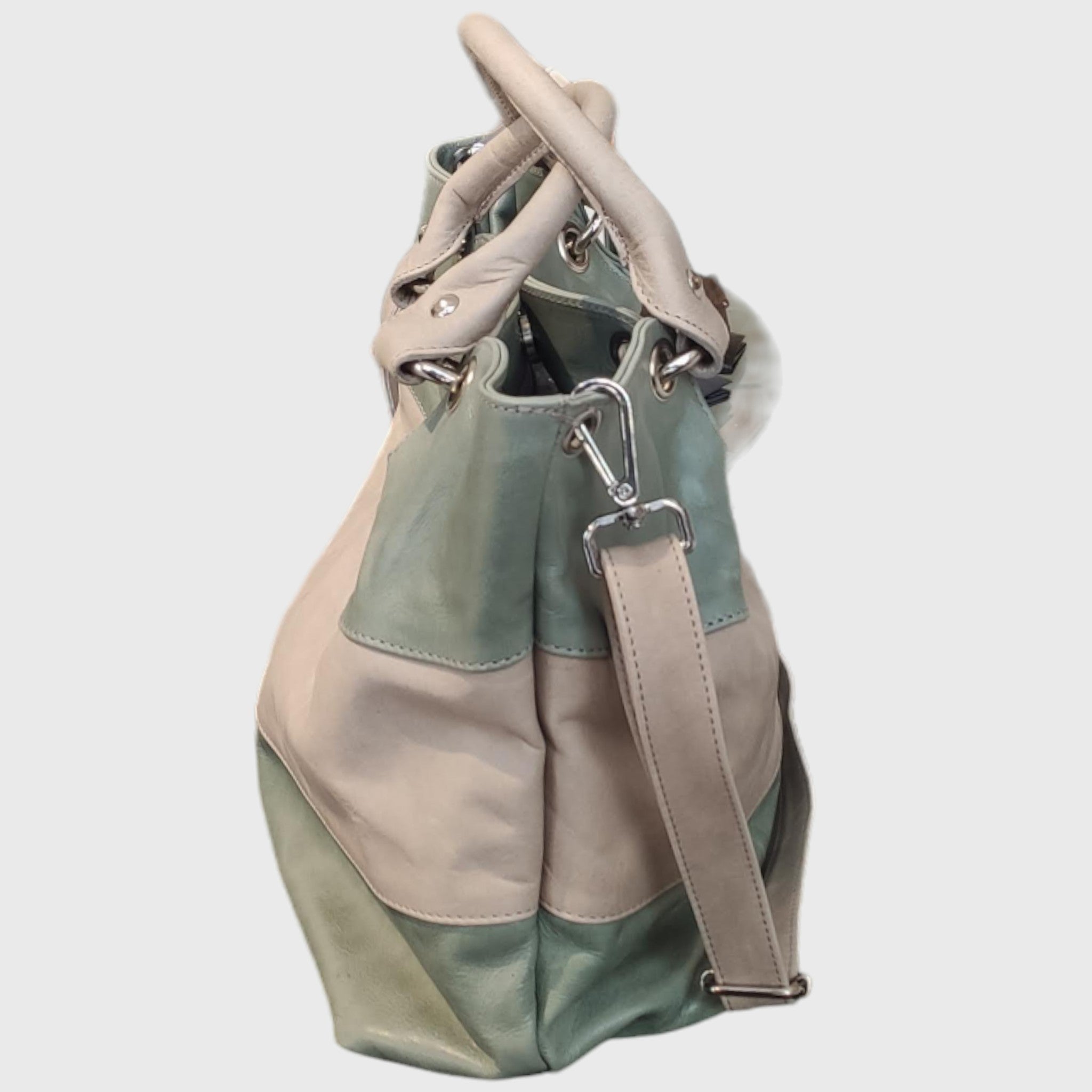 Pelletteria Pelle Nuda Milano, Artigianato italiano, Borsa donna, Vera pelle, tre fasce verde