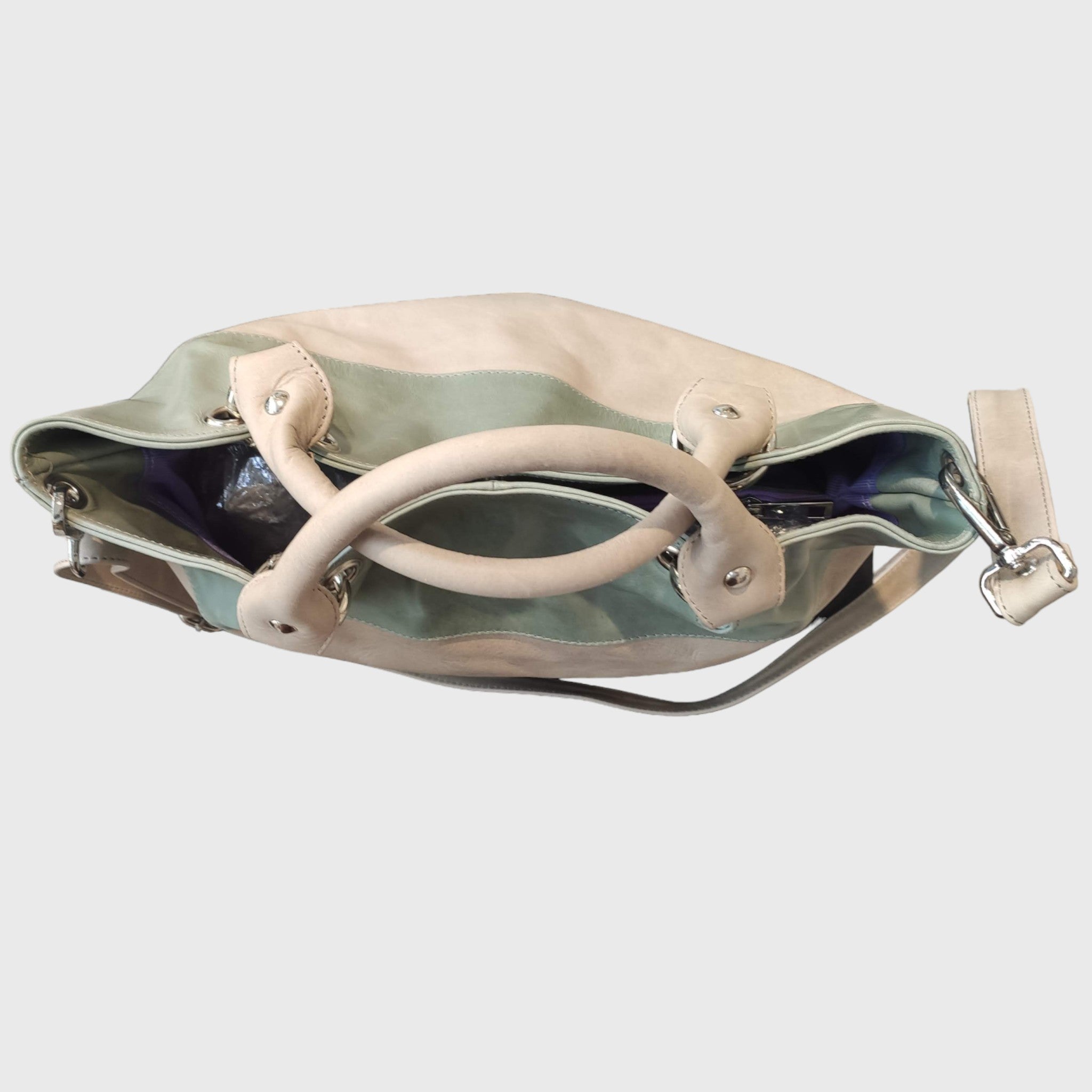 Pelletteria Pelle Nuda Milano, Artigianato italiano, Borsa donna, Vera pelle, tre fasce verde