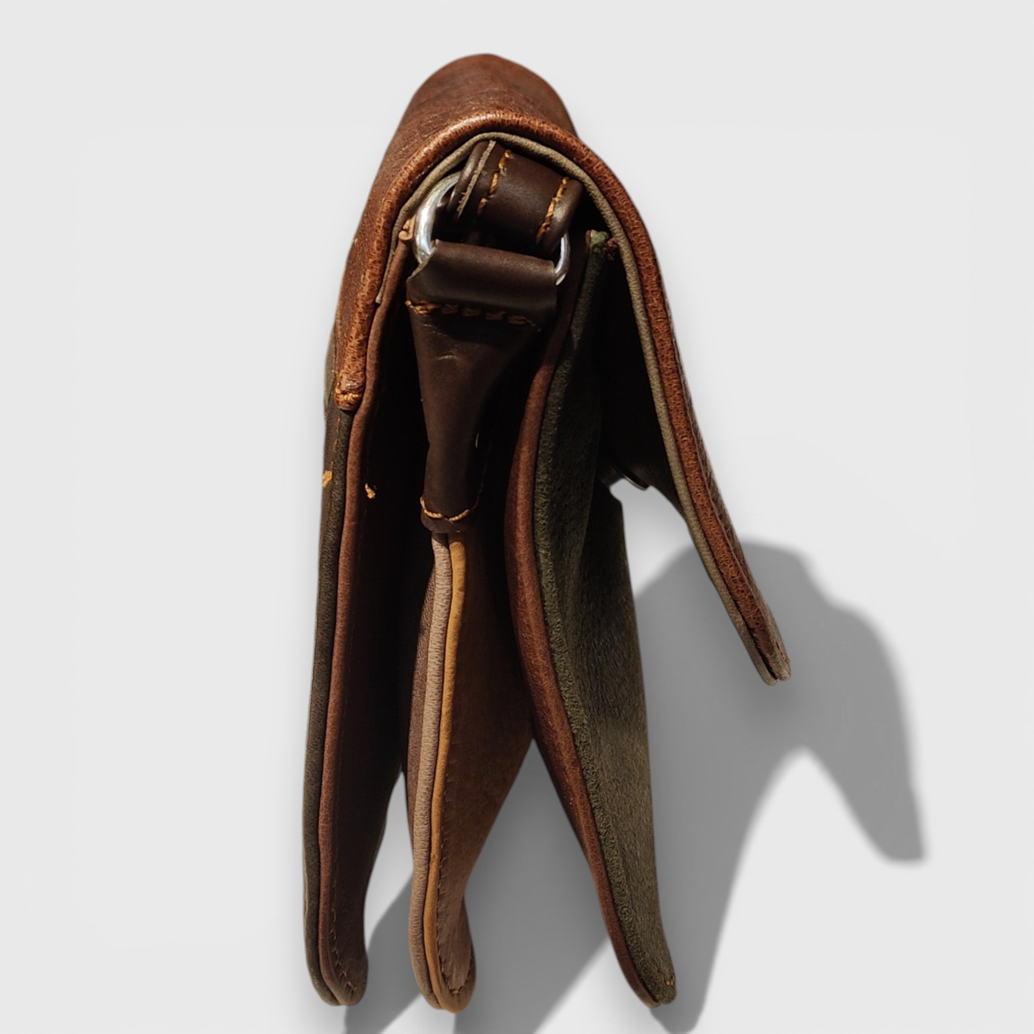 Pelle Nuda Milano, Artigianato Italiano, Vera pelle, Negozio Borse Donna, Tre soffietti marrone patchwork