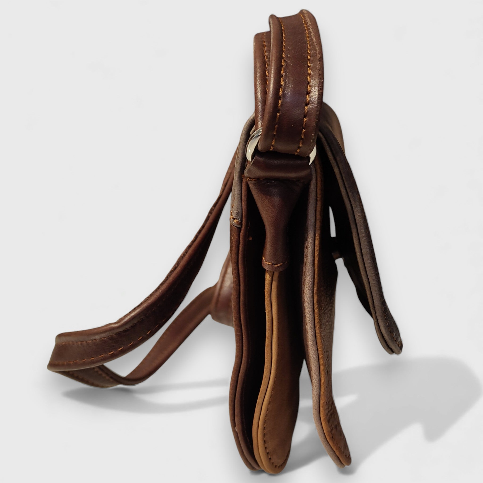 Pelletteria Pelle Nuda Milano, Artigianato italiano, Vera pelle, Negozio borse donna, 3 soffietti marrone patchwork