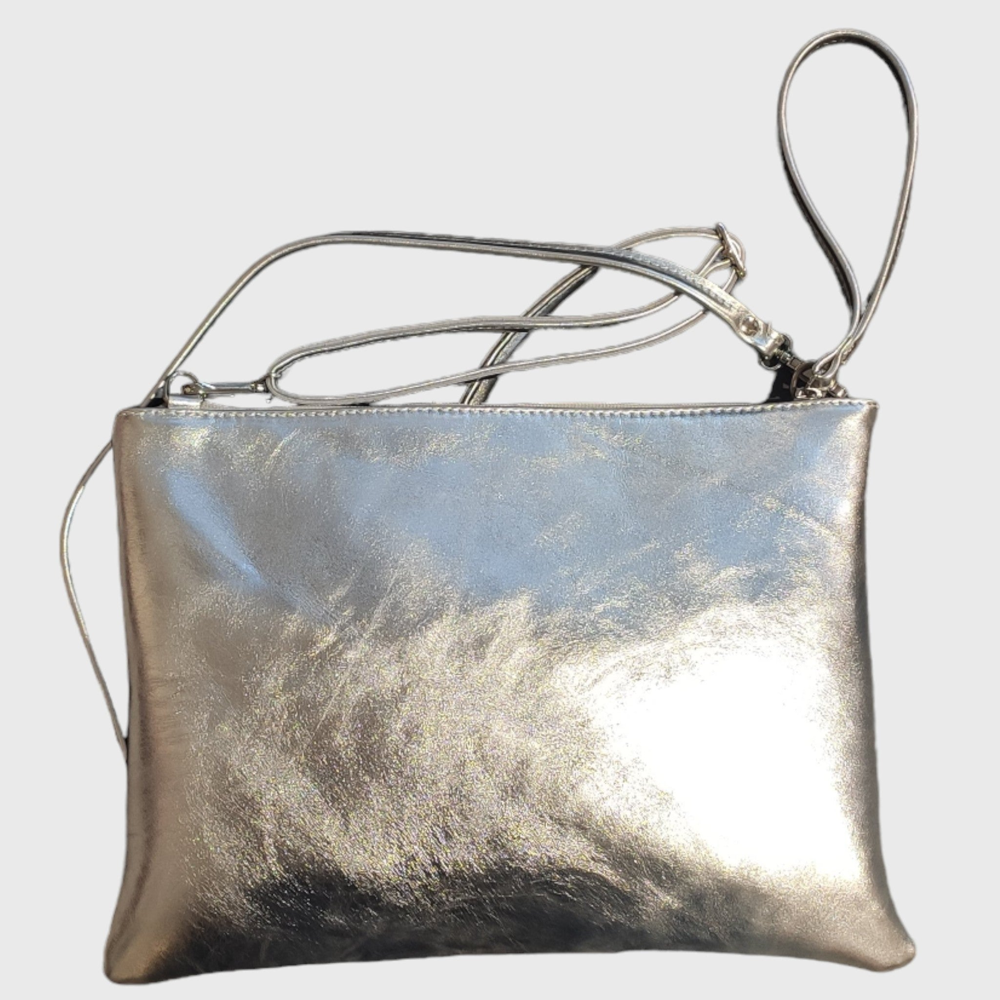 Pelletteria Pelle Nuda Milano, artigianato italiano, vera pelle, borsa donna, Trousse Clara argento