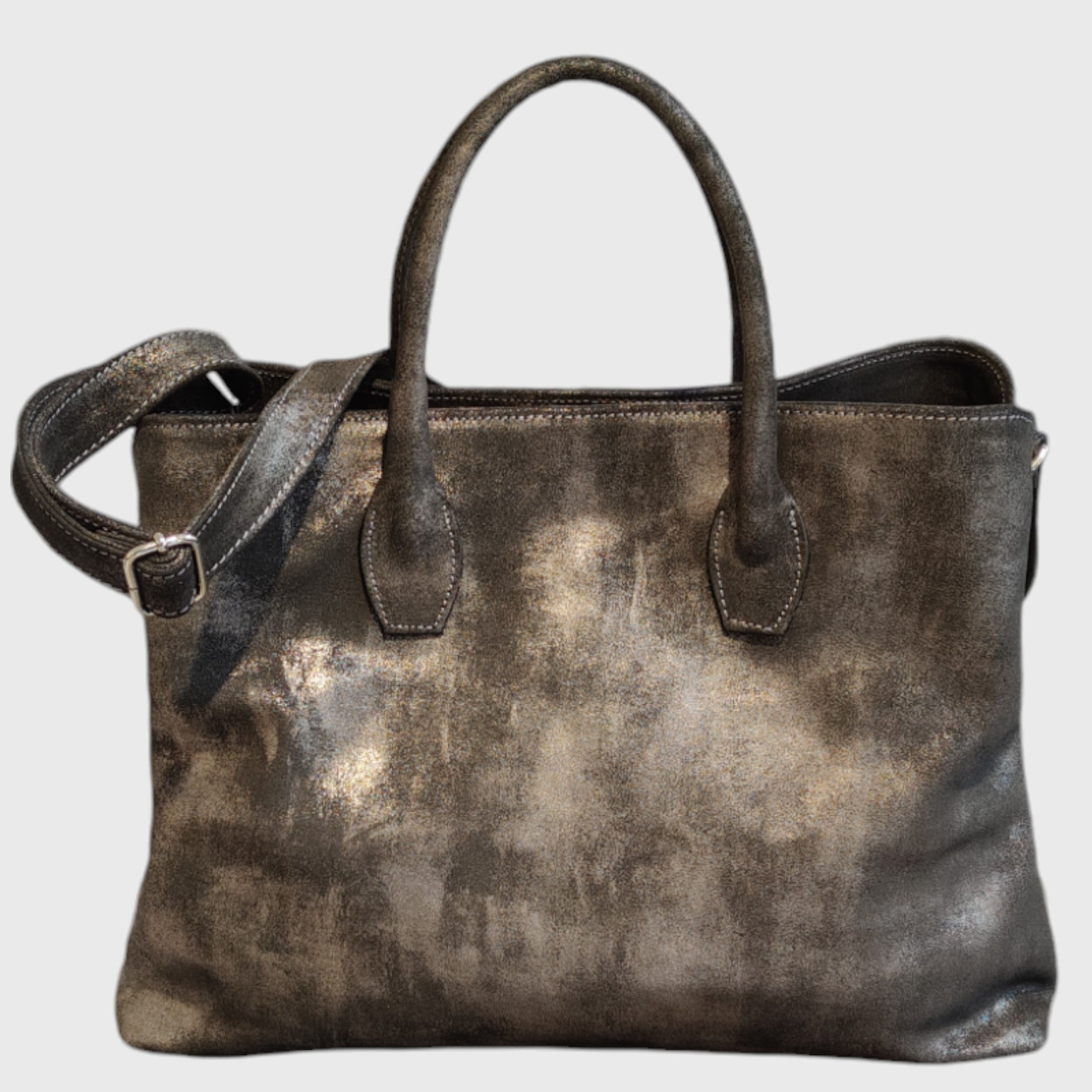 Pelletteria Pelle Nuda Milano, Artigianato italiano, borsa donna, vera pelle, Venezia nero-argento