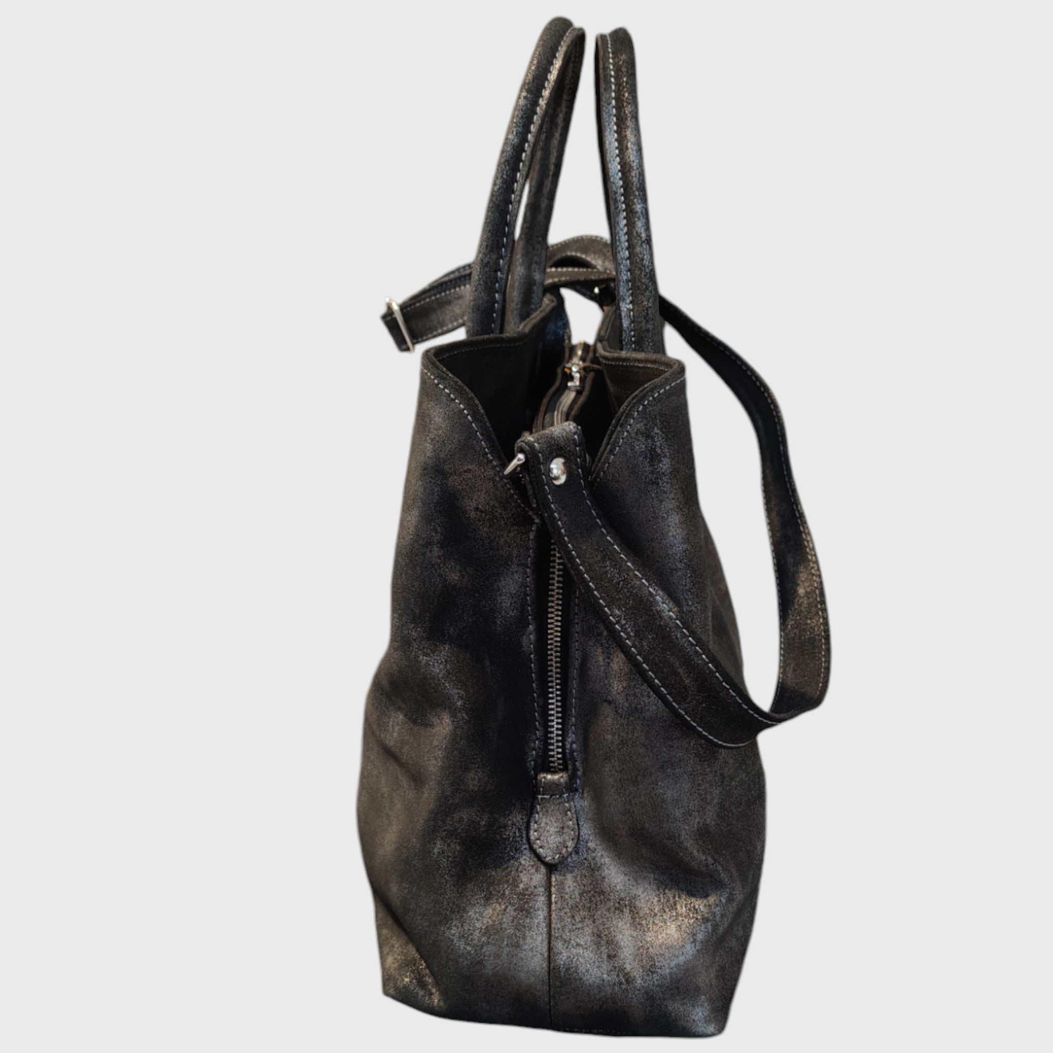 Pelletteria Pelle Nuda Milano, Artigianato italiano, borsa donna, vera pelle, Venezia nero-argento