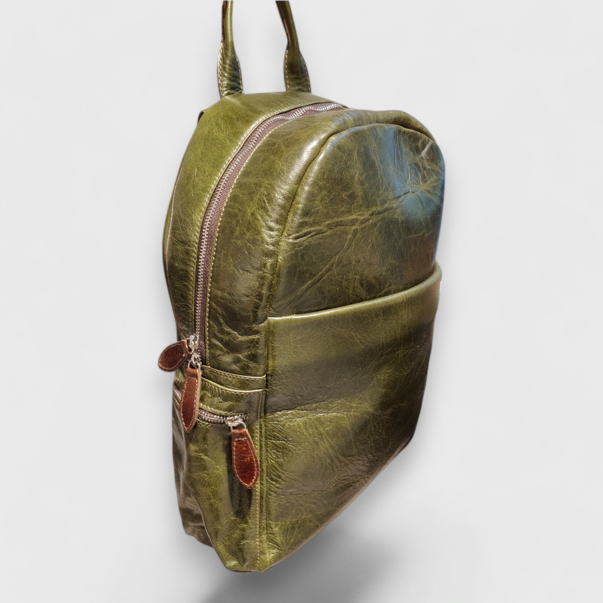 Pelletteria Pelle Nuda Milano, Artigianato Italiano, Vera pelle, Zaino Venty verde, uomo donna