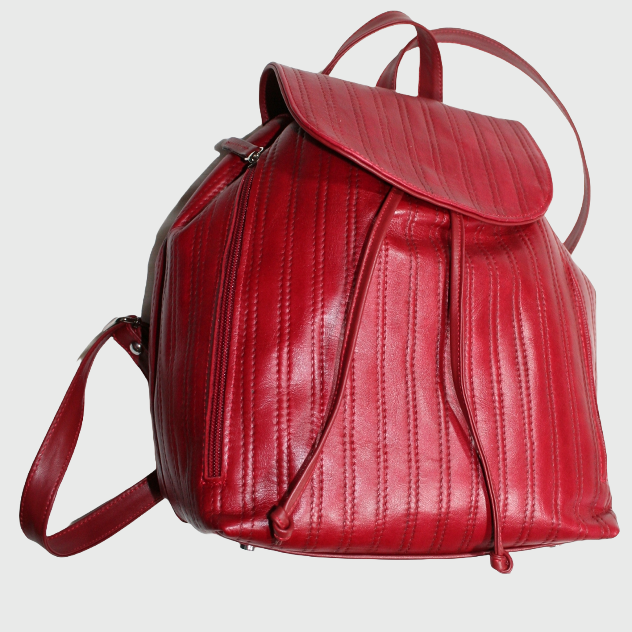 Zaino donna, borsa in pelle, vera pelle, rosso, artigianato italiano, Pelle Nuda Milano
