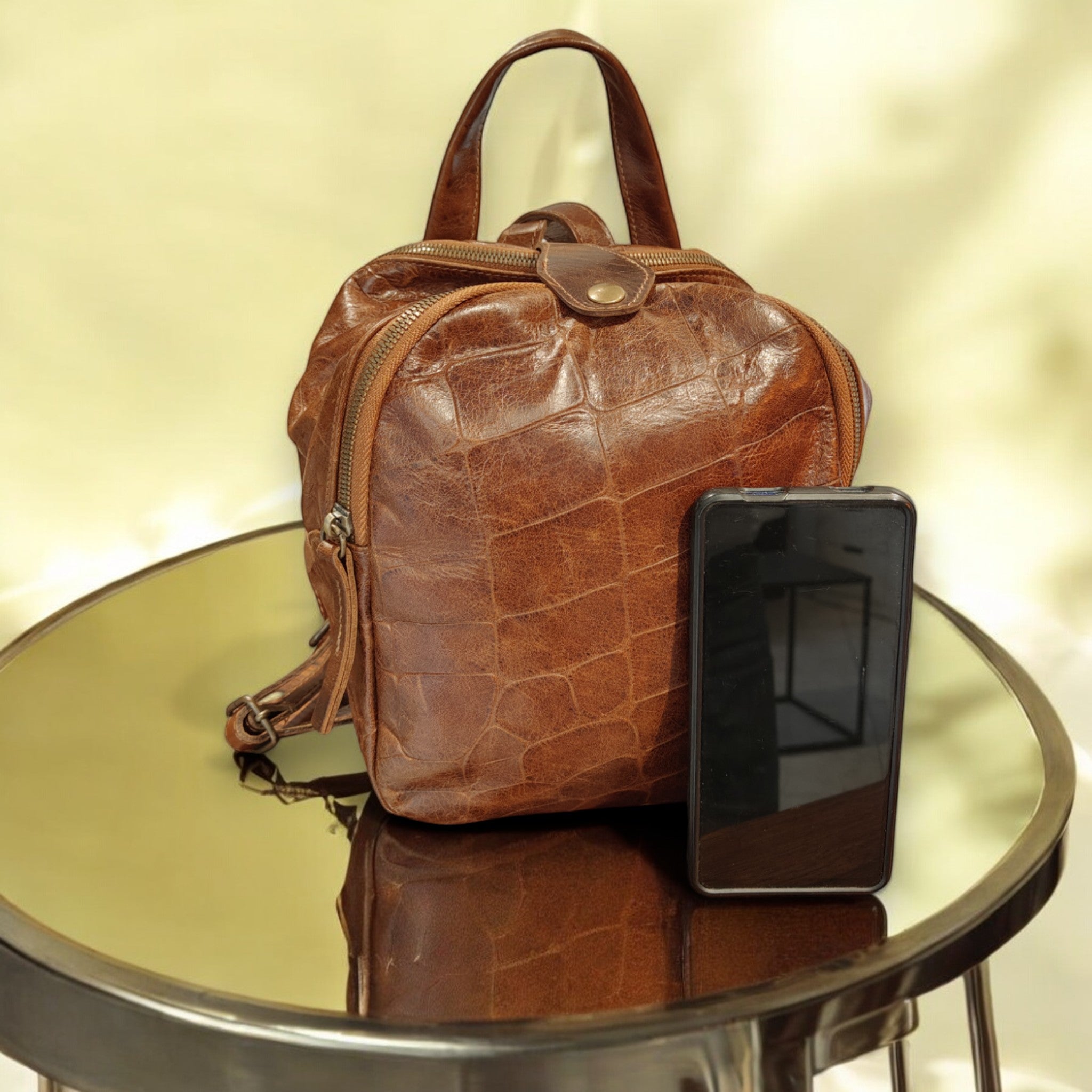 Pelletteria Pelle Nuda Milano, Artigianato italiano, vera pelle, borsa donna, Zaino micro marrone