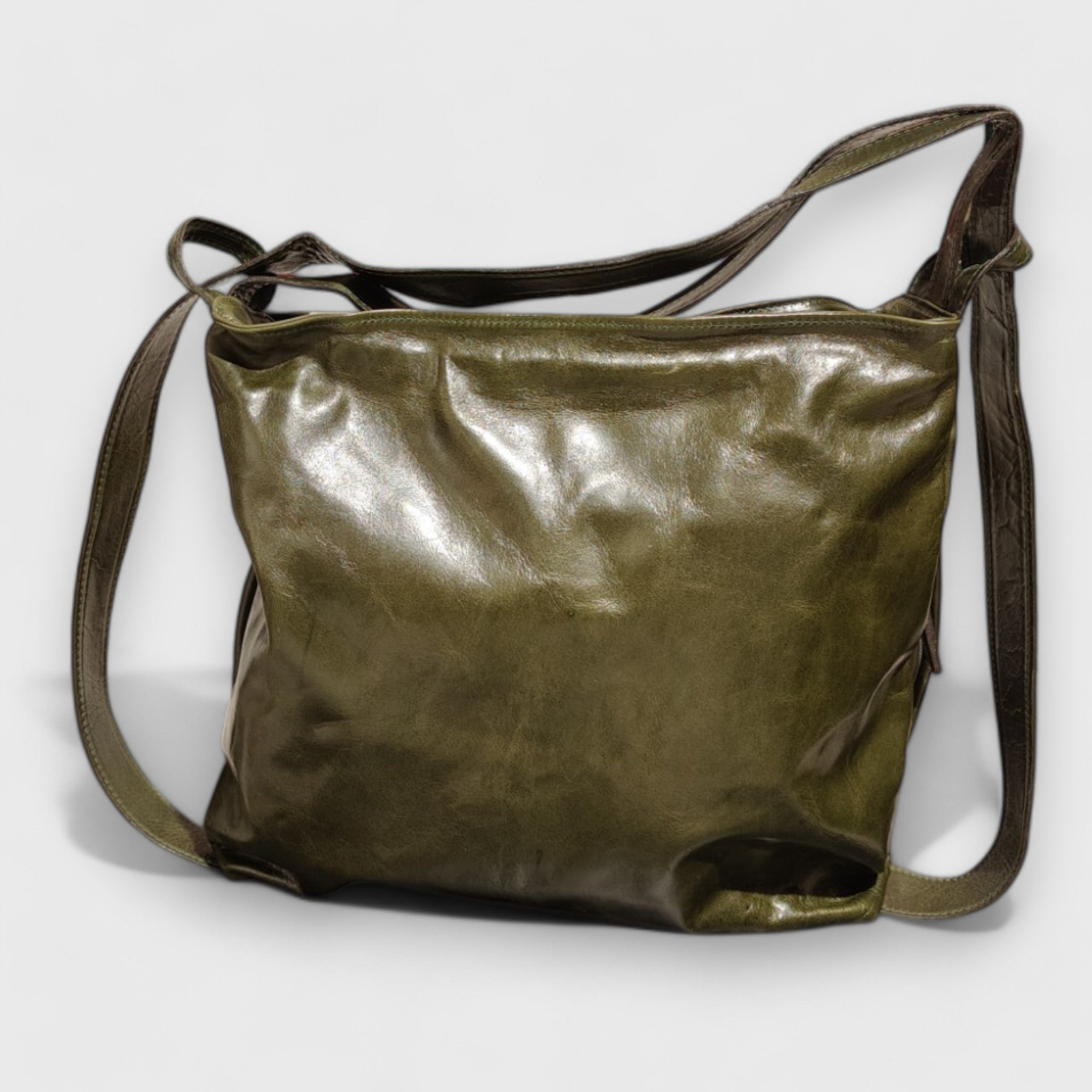 Pelletteria Pelle Nuda Milano, Artigianato Italiano, Vera pelle, Borsa donna, Zaino Roma verde
