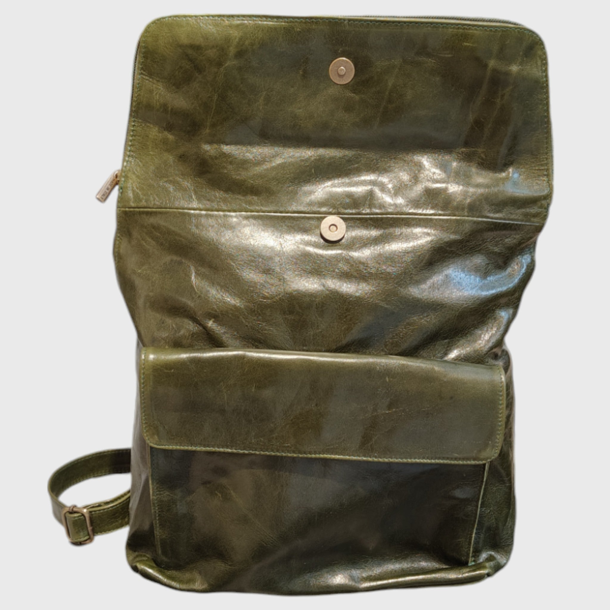 Pelletteria Pelle Nuda Milano, artigianato italiano, vera pelle, unisex, zaino cerniera verde